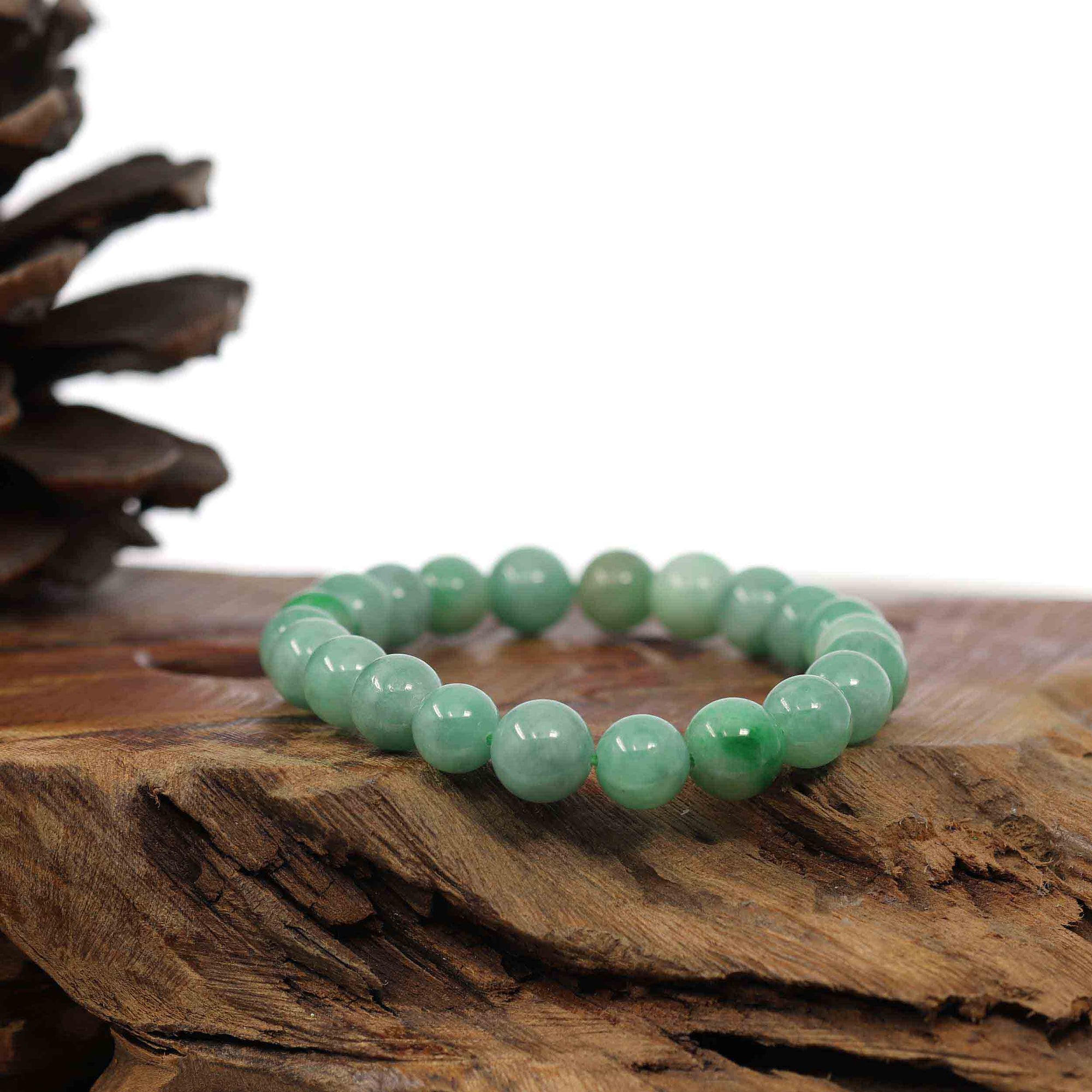 Baikalla Jewelry jade beads bracelet Natural Jadeite Jade Round Green Beads Bracelet ( 8.5 mm )