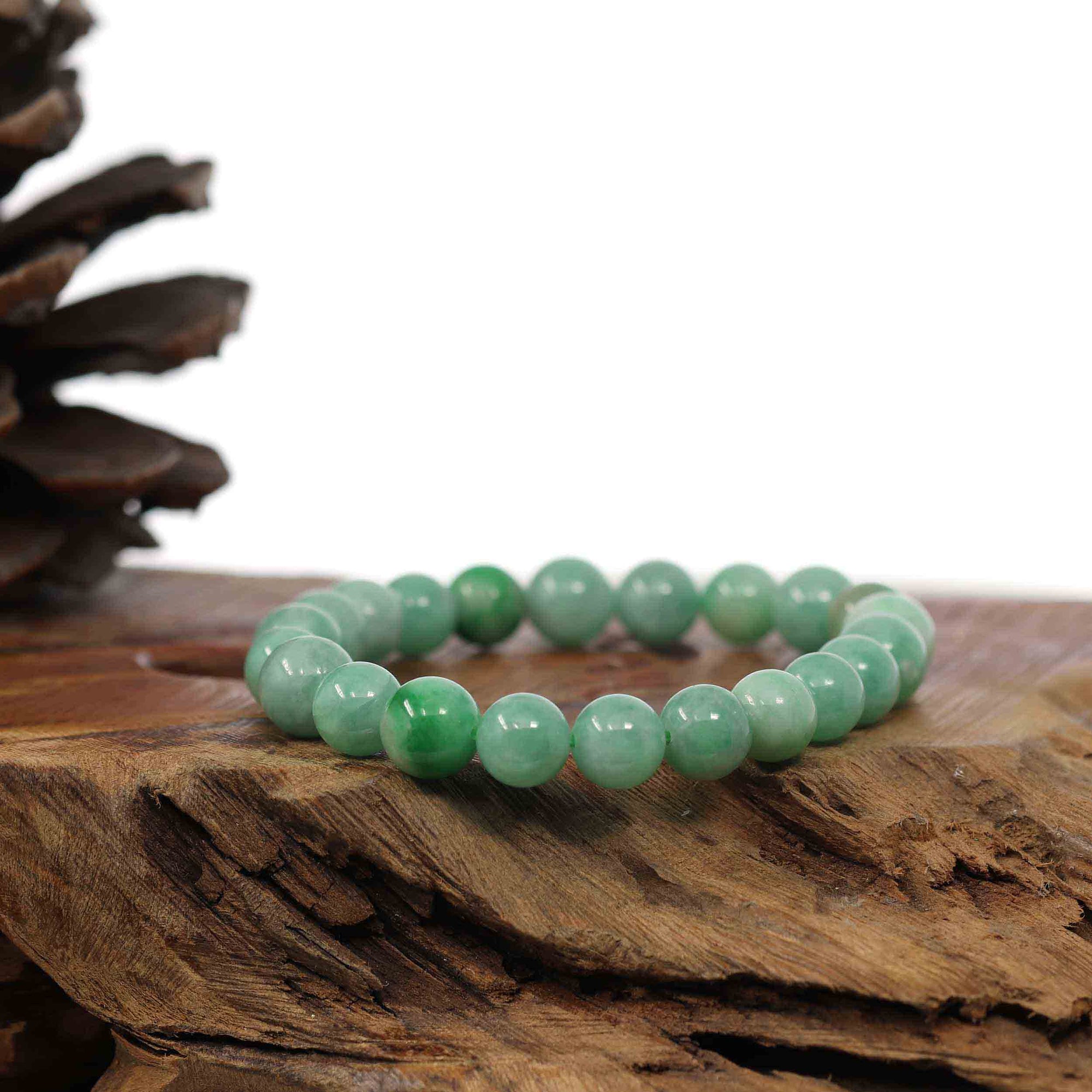 Baikalla Jewelry jade beads bracelet Natural Jadeite Jade Round Green Beads Bracelet ( 8.5 mm )