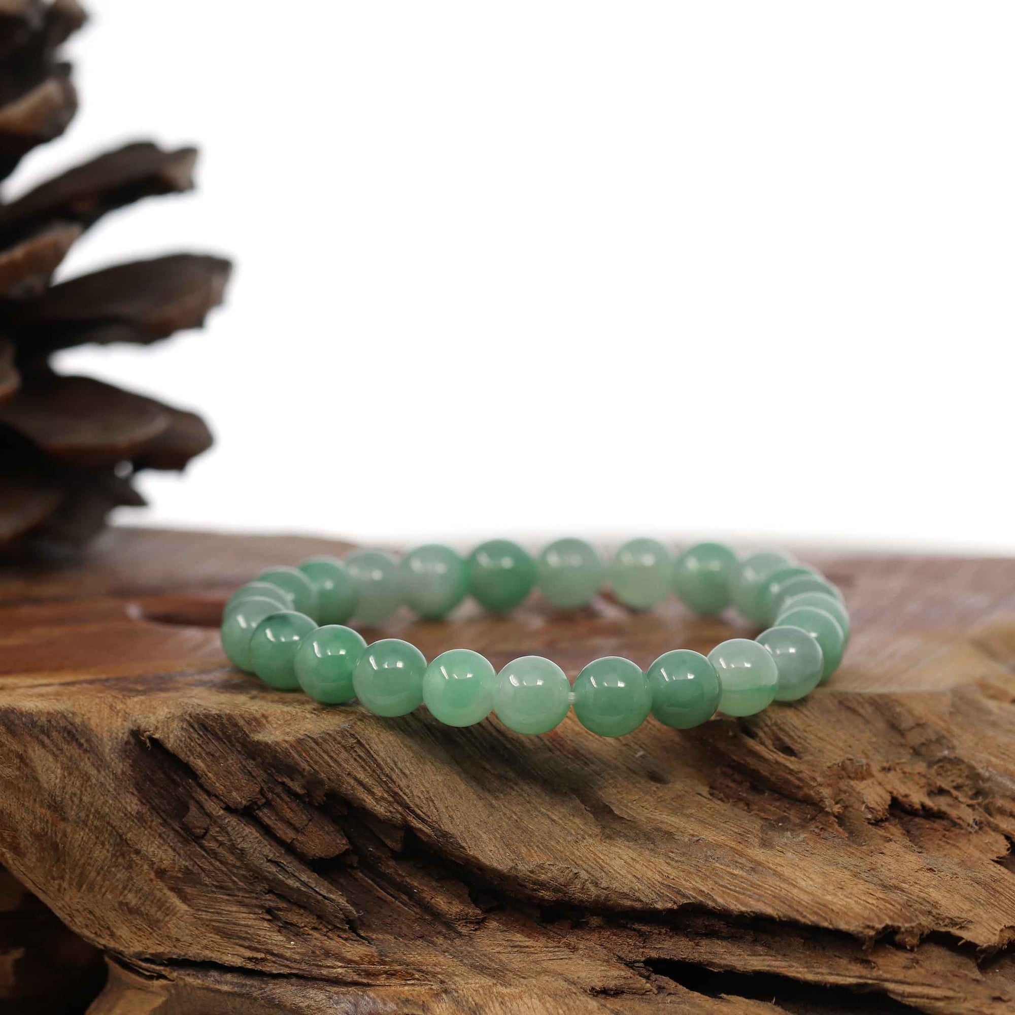 Baikalla Jewelry jade beads bracelet Natural Jadeite Jade Round Green Beads Bracelet ( 7.5 mm )