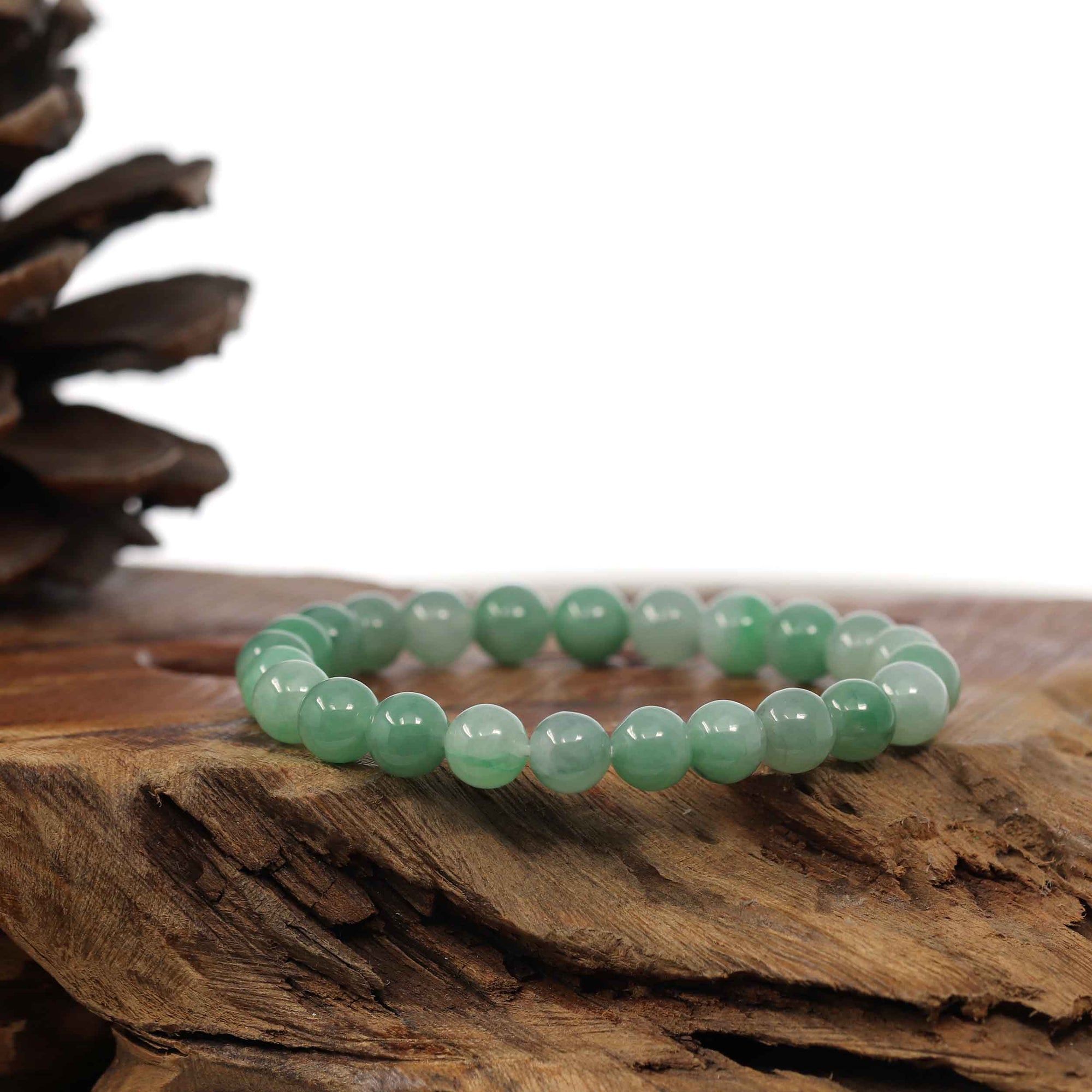 Baikalla Jewelry jade beads bracelet Natural Jadeite Jade Round Green Beads Bracelet ( 7.5 mm )