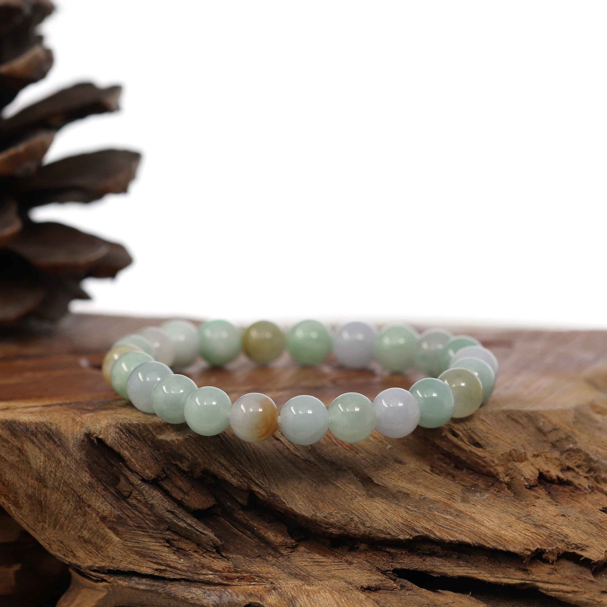 Baikalla Jewelry jade beads bracelet Genuine Jadeite Jade Round Multiple Colors Beads Bracelet (8.5 mm)