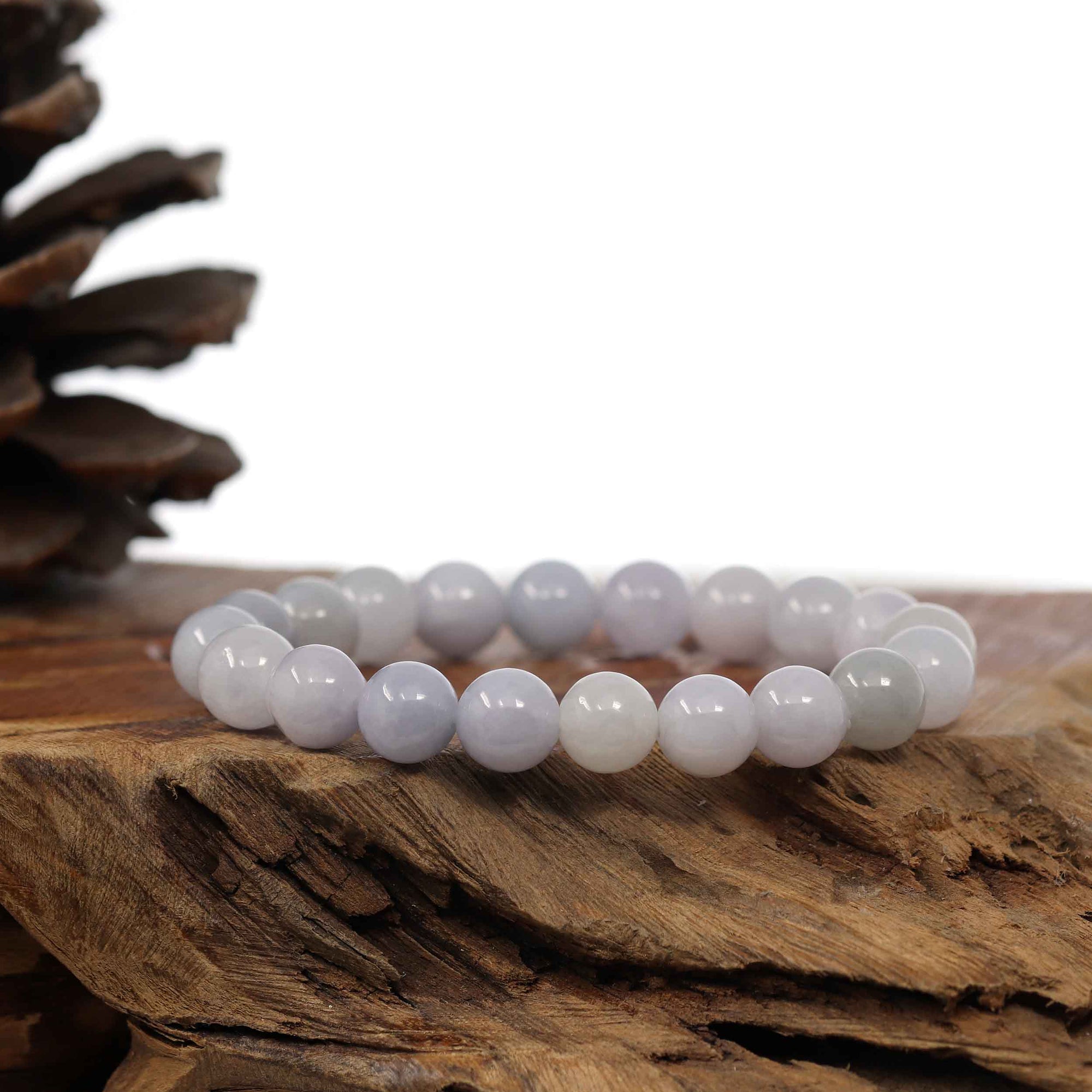 Baikalla Jewelry jade beads bracelet Natural Jadeite Jade 10 mm Round Lavender Beads Bracelet ( 9.5 mm )