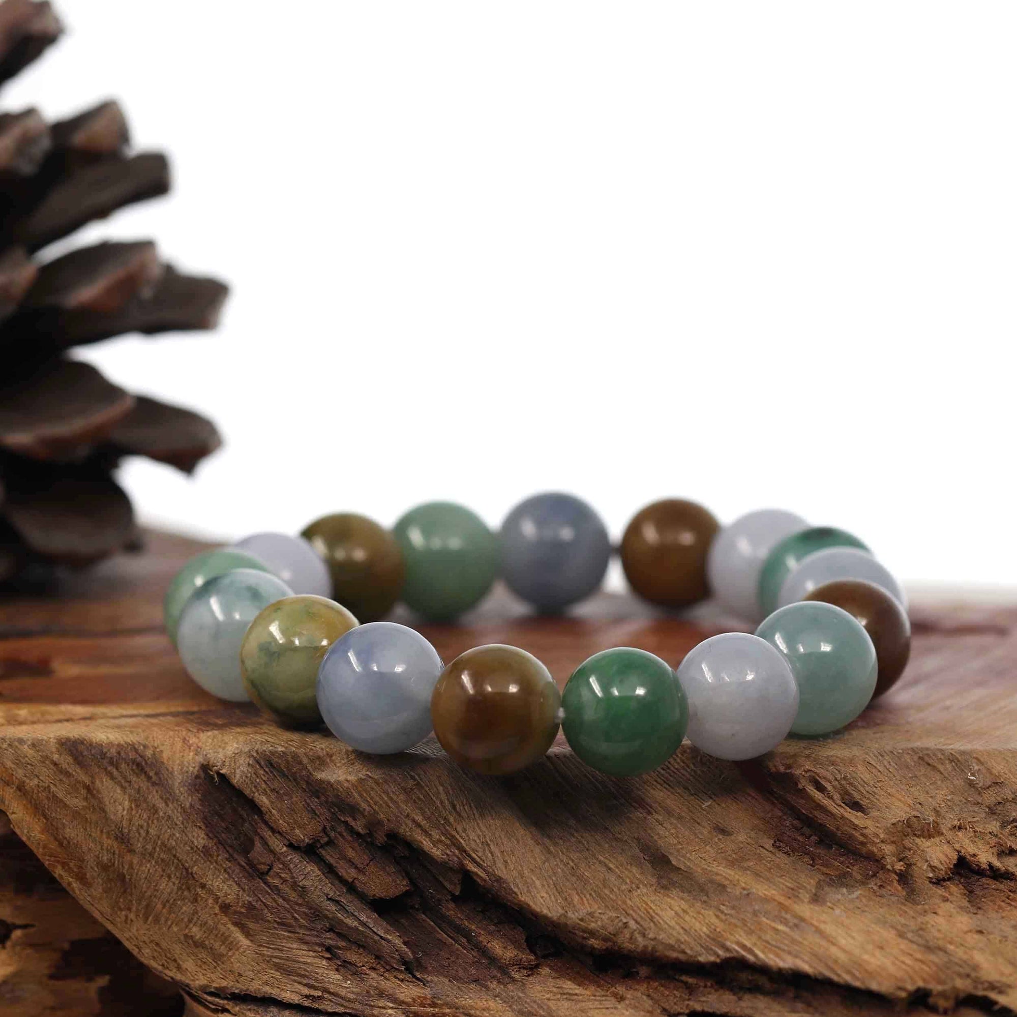 Baikalla Jewelry jade beads bracelet High Natural Jadeite Jade 13mm Round Beads Bracelet ( 13 mm ) For Men