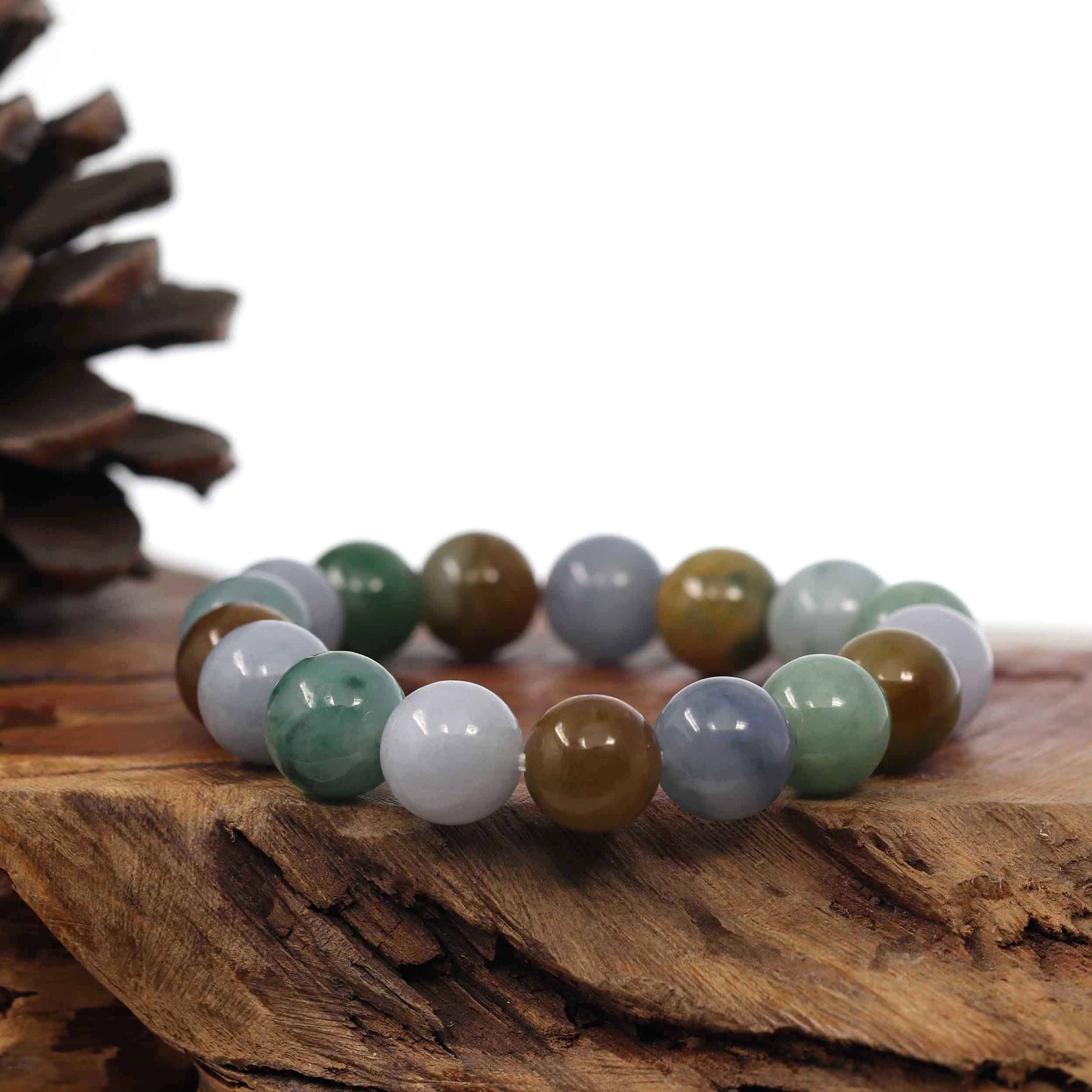 Baikalla Jewelry jade beads bracelet High Natural Jadeite Jade 13mm Round Beads Bracelet ( 13 mm ) For Men