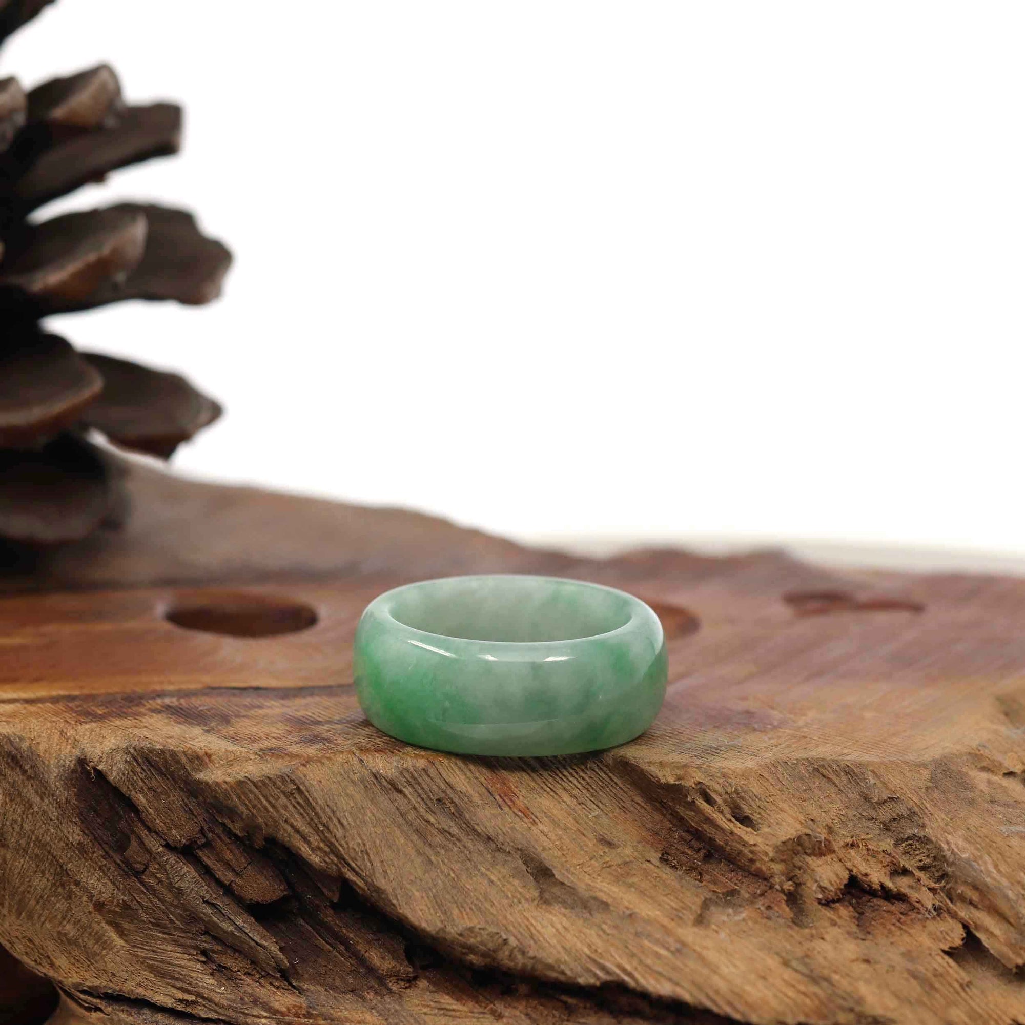 Baikalla Jewelry Jadeite Jade Bangle Bracelet Burmese Green Jadeite Jade Men's Band Ring