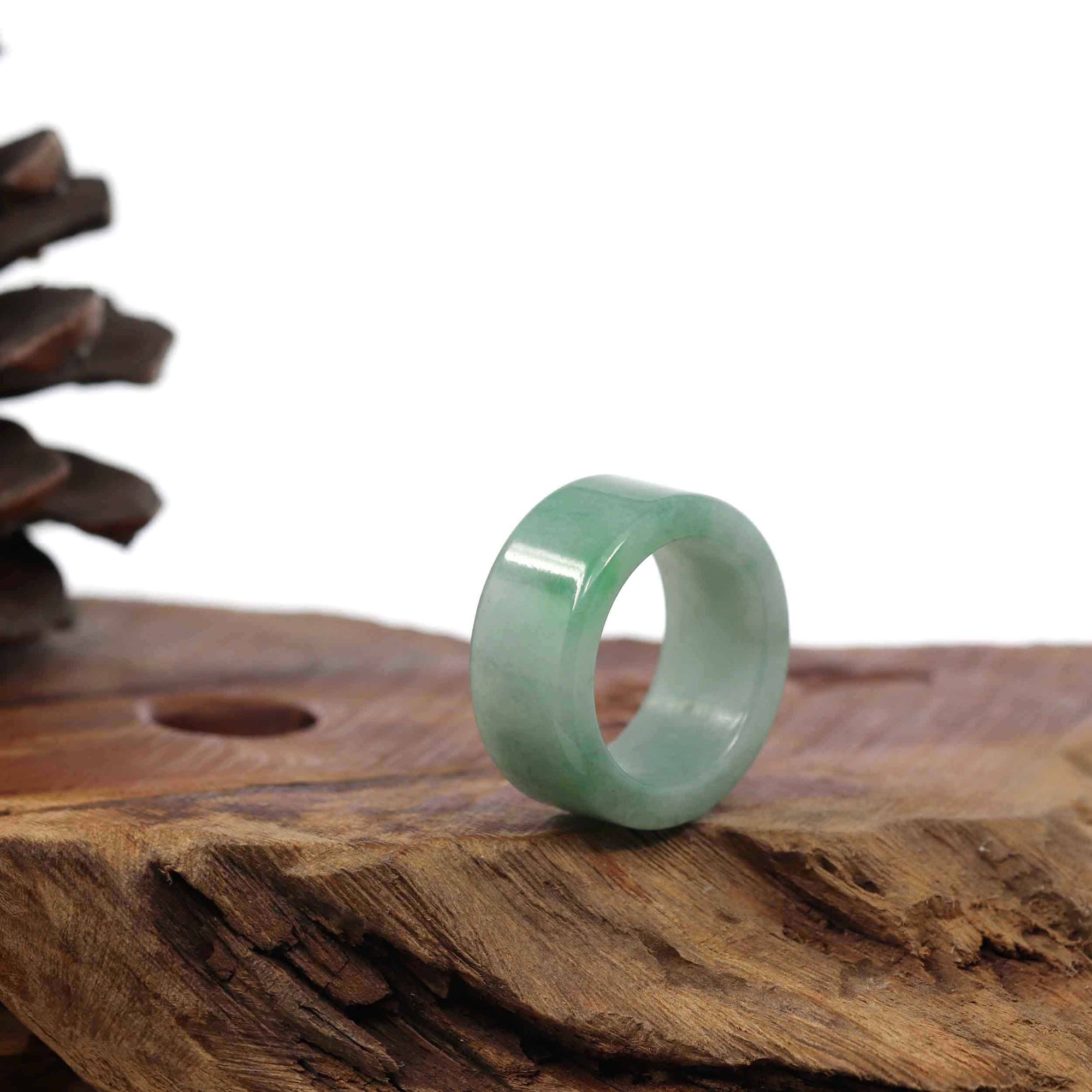 Baikalla Jewelry Jadeite Jade Bangle Bracelet Burmese Green Jadeite Jade Men's Band Ring