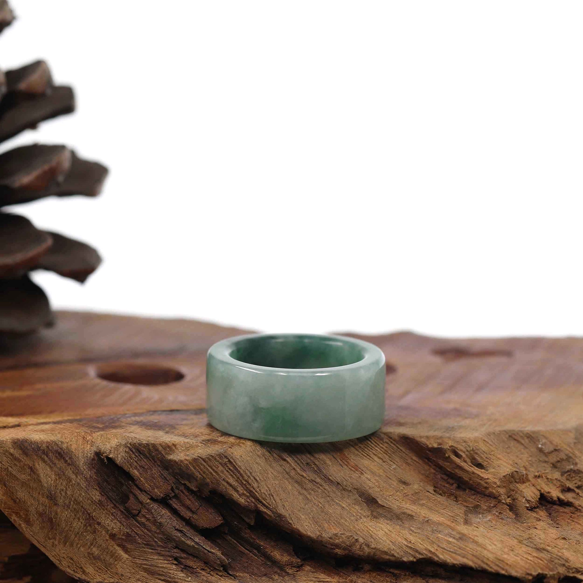 Baikalla Jewelry Jadeite Jade Bangle Bracelet Genuine Burmese Blue-green Jadeite Jade Men's Band Ring