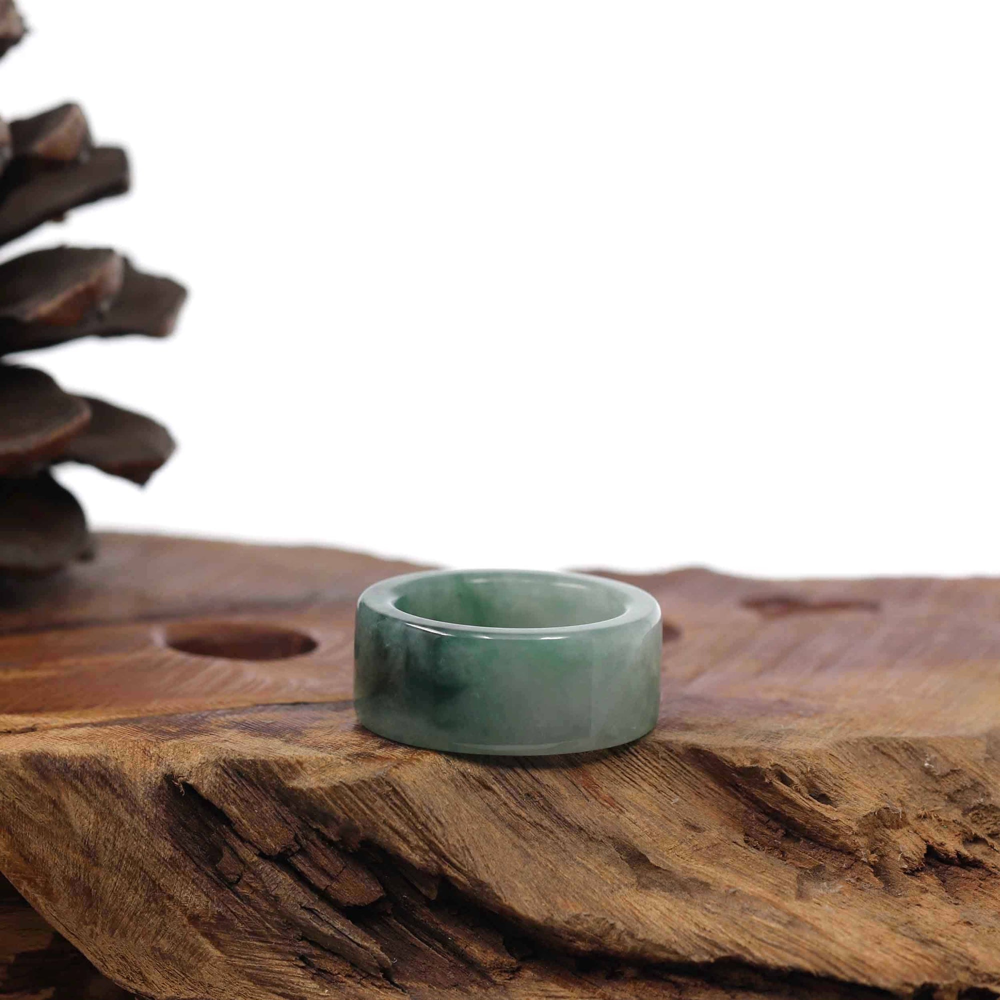 Baikalla Jewelry Jadeite Jade Bangle Bracelet Genuine Burmese Blue-green Jadeite Jade Men's Band Ring