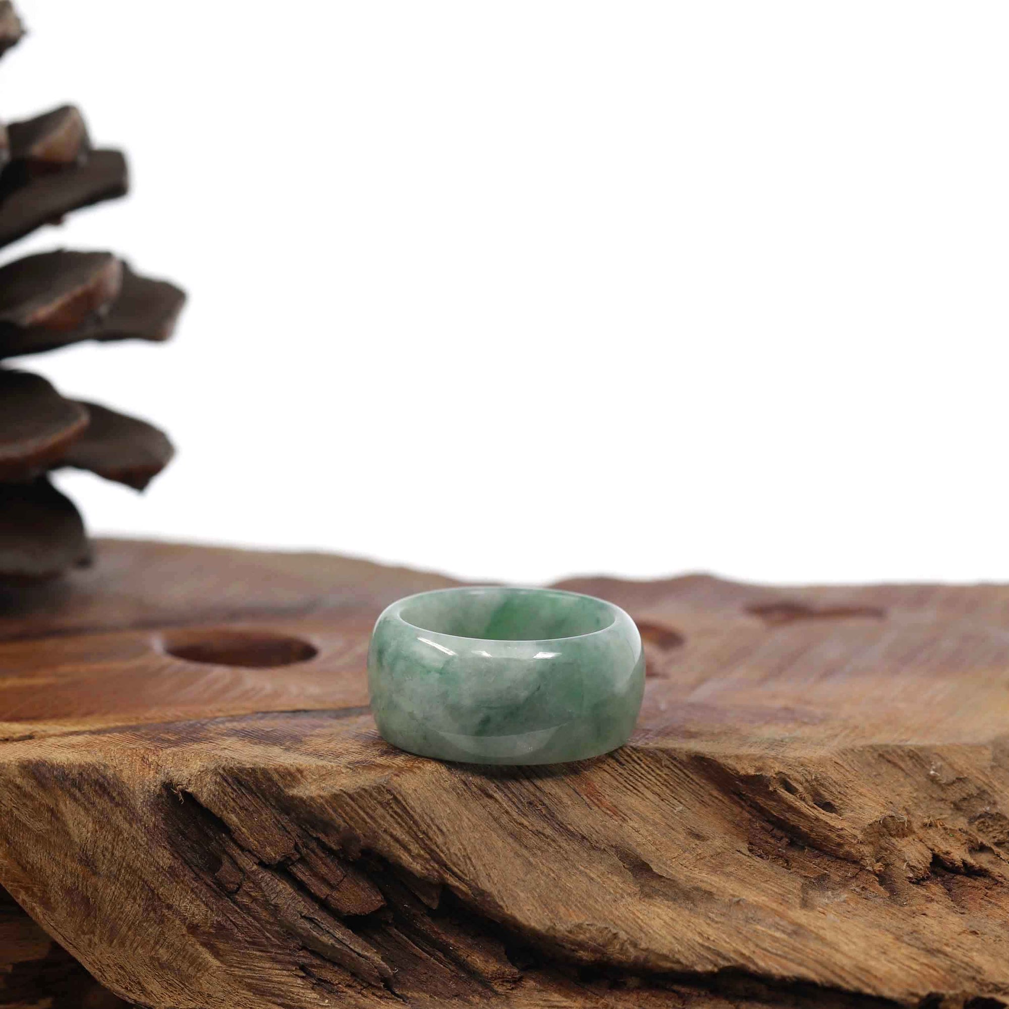 Baikalla Jewelry Jadeite Jade Bangle Bracelet Genuine Burmese Blue-green Jadeite Jade Men&#39;s Band Ring