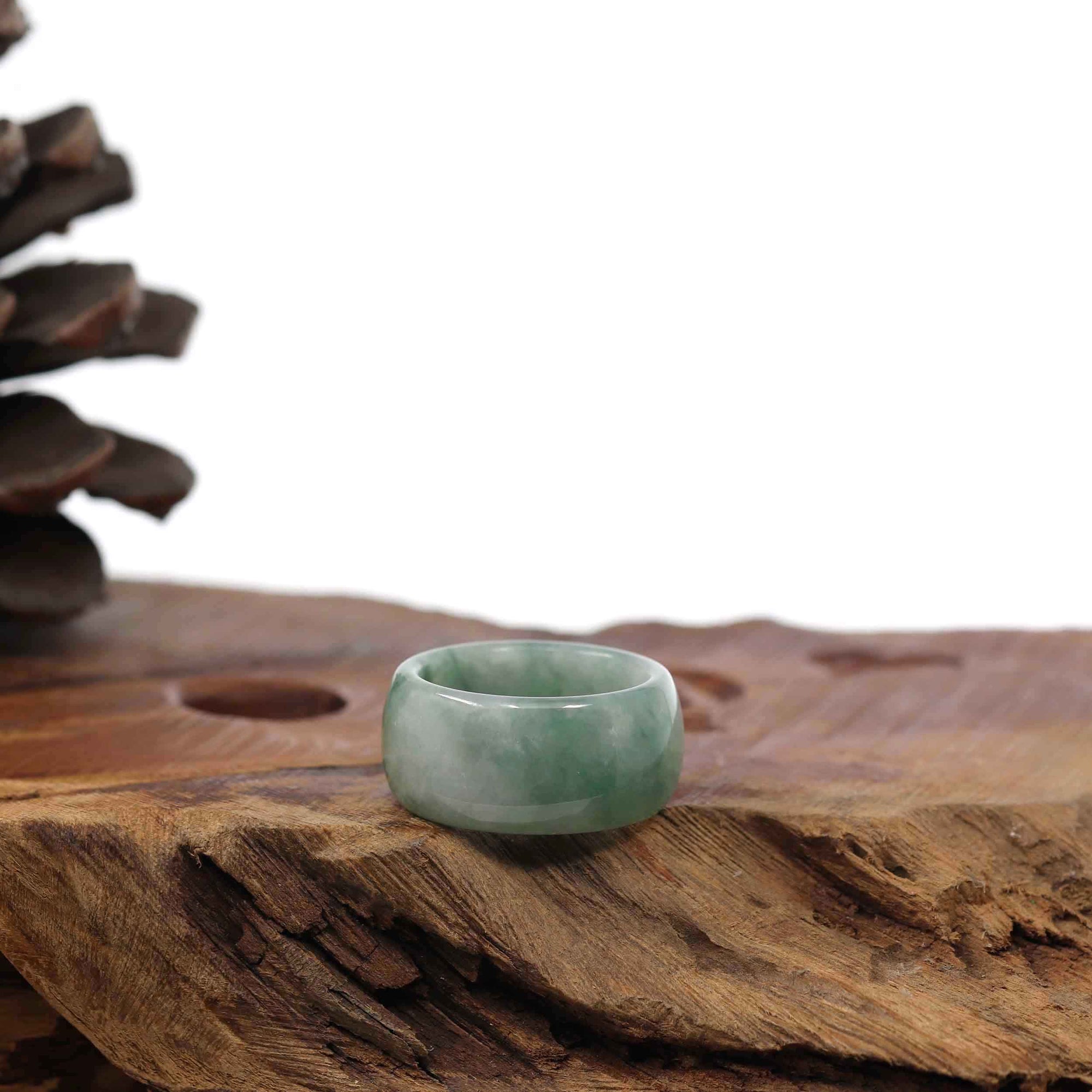 Baikalla Jewelry Jadeite Jade Bangle Bracelet Genuine Burmese Blue-green Jadeite Jade Men's Band Ring