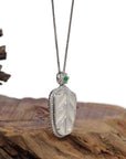 Baikalla Jewelry Jade Guanyin Pendant Necklace High-end Genuine Ice Jadeite Jade Jin Zhi Yu Ye (Leaf) Necklace With 18k Gold & Diamond