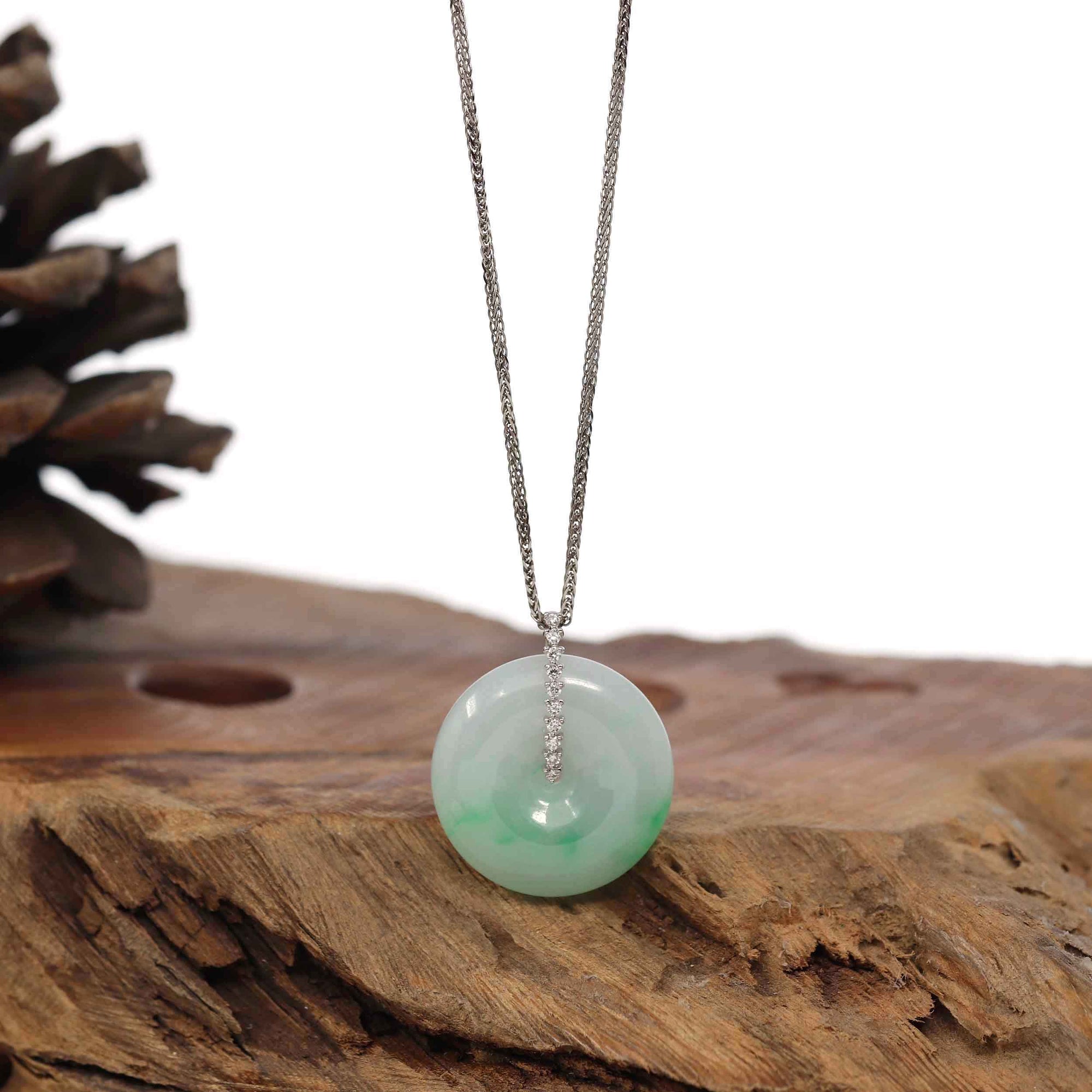 Baikalla Jewelry Gold Jadeite Jade Pendant Necklace Copy of 18K White Gold "Good Luck Button" Necklace Ice Green Jadeite Jade Pendant Necklace