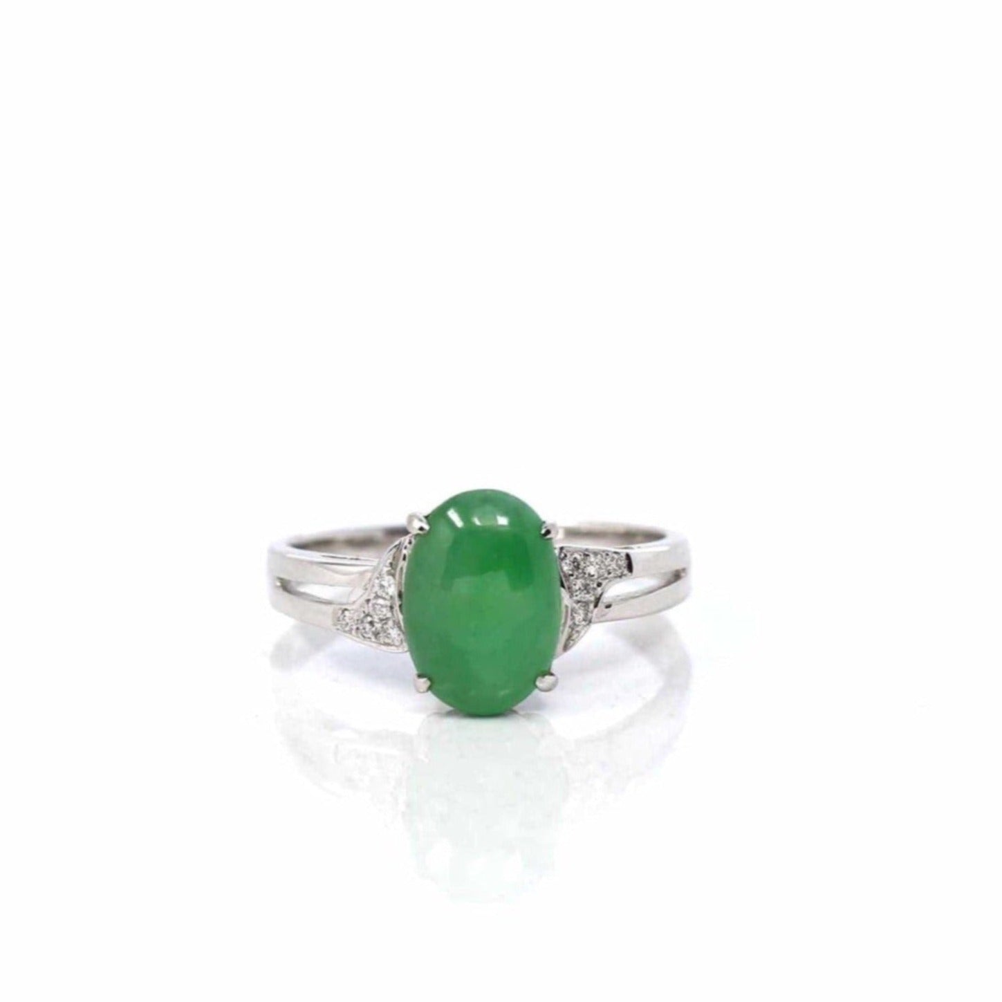 Baikalla Jewelry Jadeite Engagement Ring 18k White Gold Natural Imperial Green Jadeite Jade Engagement Ring With Diamonds