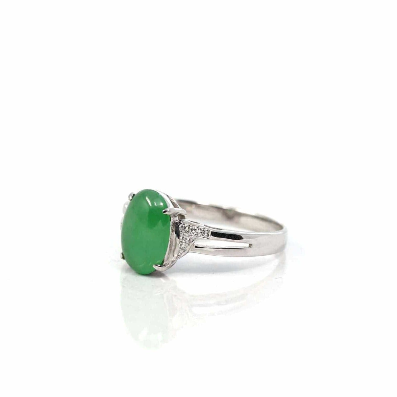 Baikalla Jewelry Jadeite Engagement Ring 18k White Gold Natural Imperial Green Jadeite Jade Engagement Ring With Diamonds