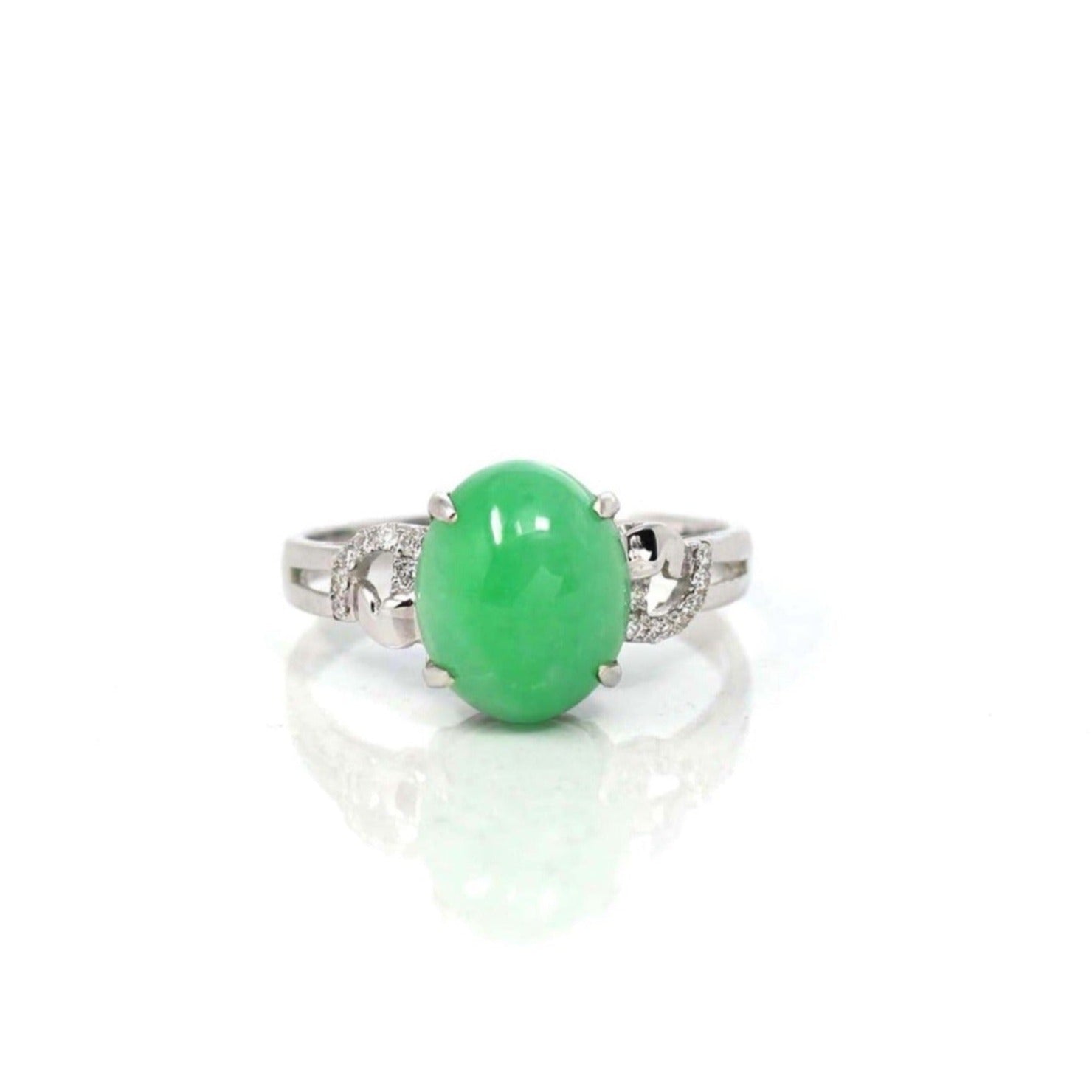 Baikalla Jewelry Jadeite Engagement Ring Copy of 18k White Gold Natural Imperial Green Jadeite Jade Engagement Ring With Diamonds