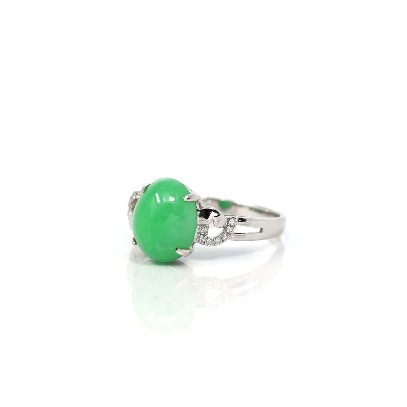 Baikalla Jewelry Jadeite Engagement Ring 18k White Gold Natural Imperial Green Jadeite Jade Engagement Ring With Diamonds