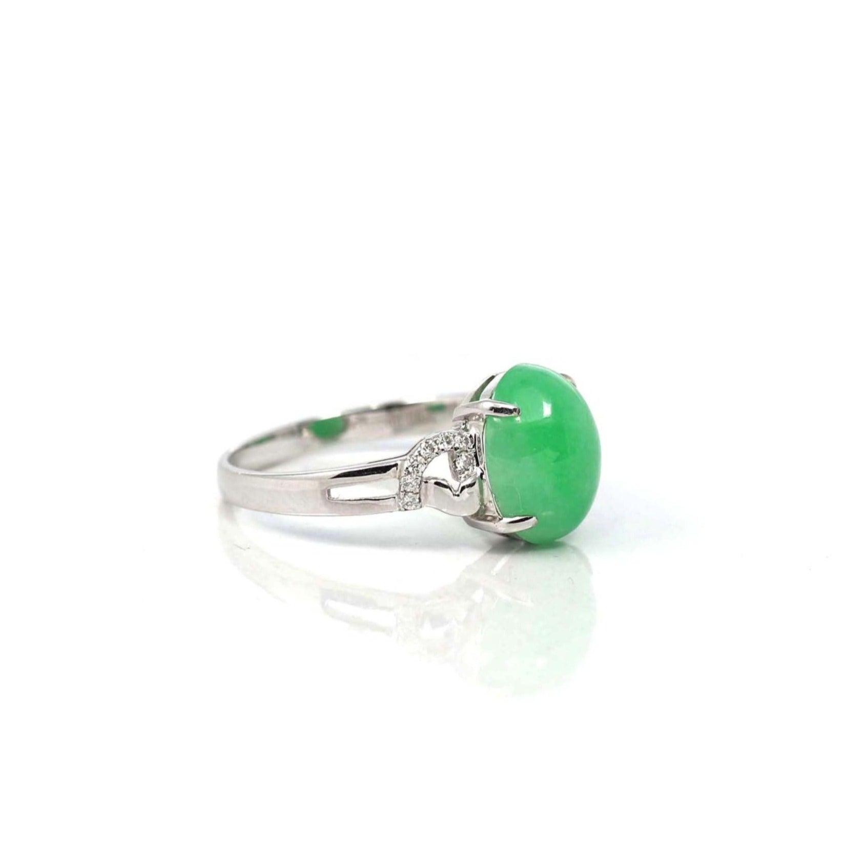 Baikalla Jewelry Jadeite Engagement Ring 18k White Gold Natural Imperial Green Jadeite Jade Engagement Ring With Diamonds