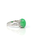 Baikalla Jewelry Jadeite Engagement Ring 18k White Gold Natural Imperial Green Jadeite Jade Engagement Ring With Diamonds