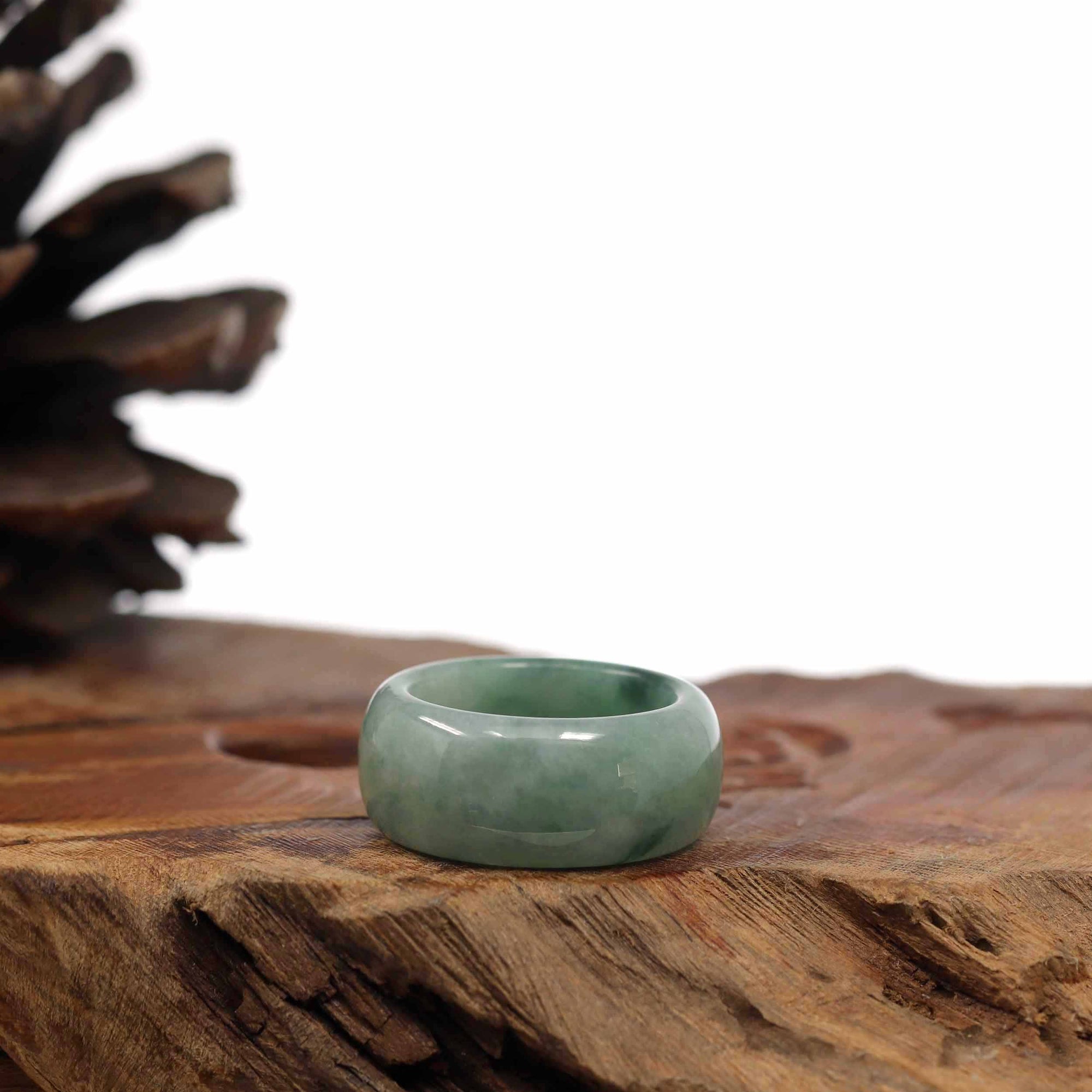 Baikalla Jewelry Jadeite Jade Bangle Bracelet Genuine Burmese Blue-green Jadeite Jade Men's Band Ring