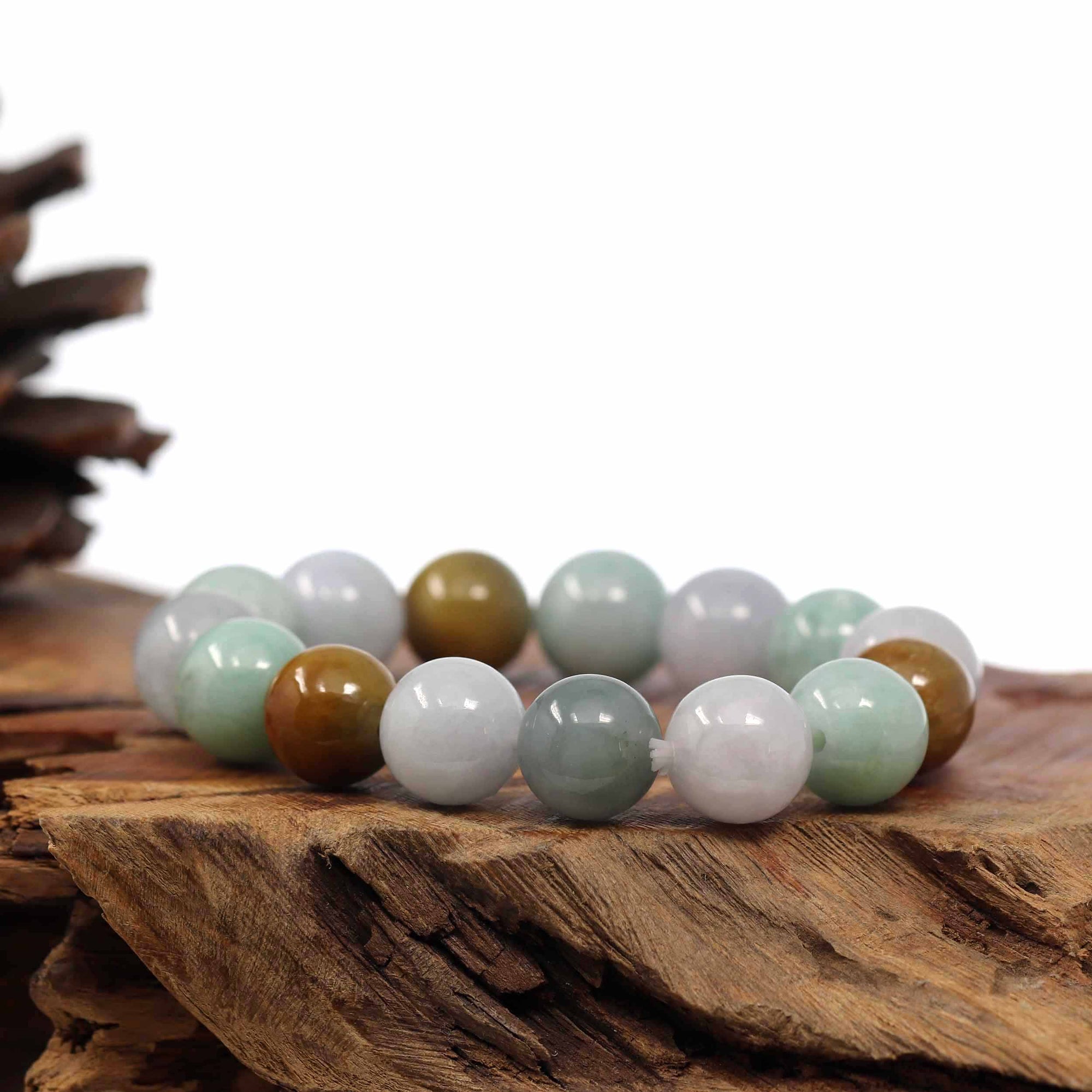 Baikalla Jewelry jade beads bracelet Natural Jadeite Jade 13mm Round Beads Bracelet ( 13 mm ) For Men