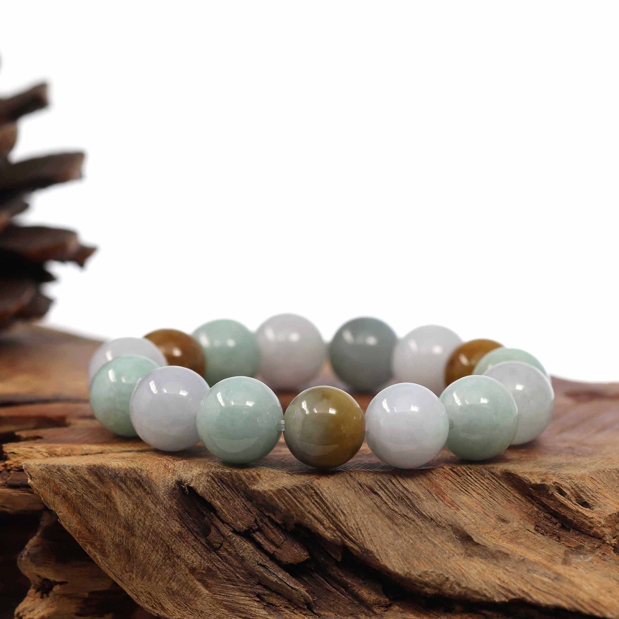 Baikalla Jewelry jade beads bracelet Natural Jadeite Jade 13mm Round Beads Bracelet ( 13 mm ) For Men