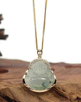 Baikalla Jewelry 18k Gold Jadeite Necklace Copy of Baikalla 14K Yellow Gold Genuine Burmese Ice Jadeite Jade Buddha Pendant with VS1 Diamonds High Jewelry