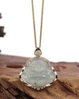 Baikalla Jewelry 18k Gold Jadeite Necklace Baikalla 14K Yellow Gold Genuine Burmese Ice Jadeite Jade Buddha Pendant with VS1 Diamonds High Jewelry