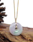 Baikalla Jewelry Gold Jadeite Jade Pendant Necklace "Good Luck Button" Lavender Jadeite Jade Lucky KouKou Pendant With 14K Yellow Gold  Diamond Bail