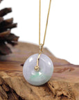 Baikalla Jewelry Gold Jadeite Jade Pendant Necklace "Good Luck Button" Lavender Jadeite Jade Lucky KouKou Pendant With 14K Yellow Gold  Diamond Bail