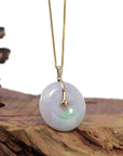 Baikalla Jewelry Gold Jadeite Jade Pendant Necklace "Good Luck Button" Lavender Jadeite Jade Lucky KouKou Pendant With 14K Yellow Gold  Diamond Bail