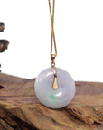 Baikalla Jewelry Gold Jadeite Jade Pendant Necklace "Good Luck Button" Lavender Jadeite Jade Lucky KouKou Pendant With 14K Yellow Gold  Diamond Bail