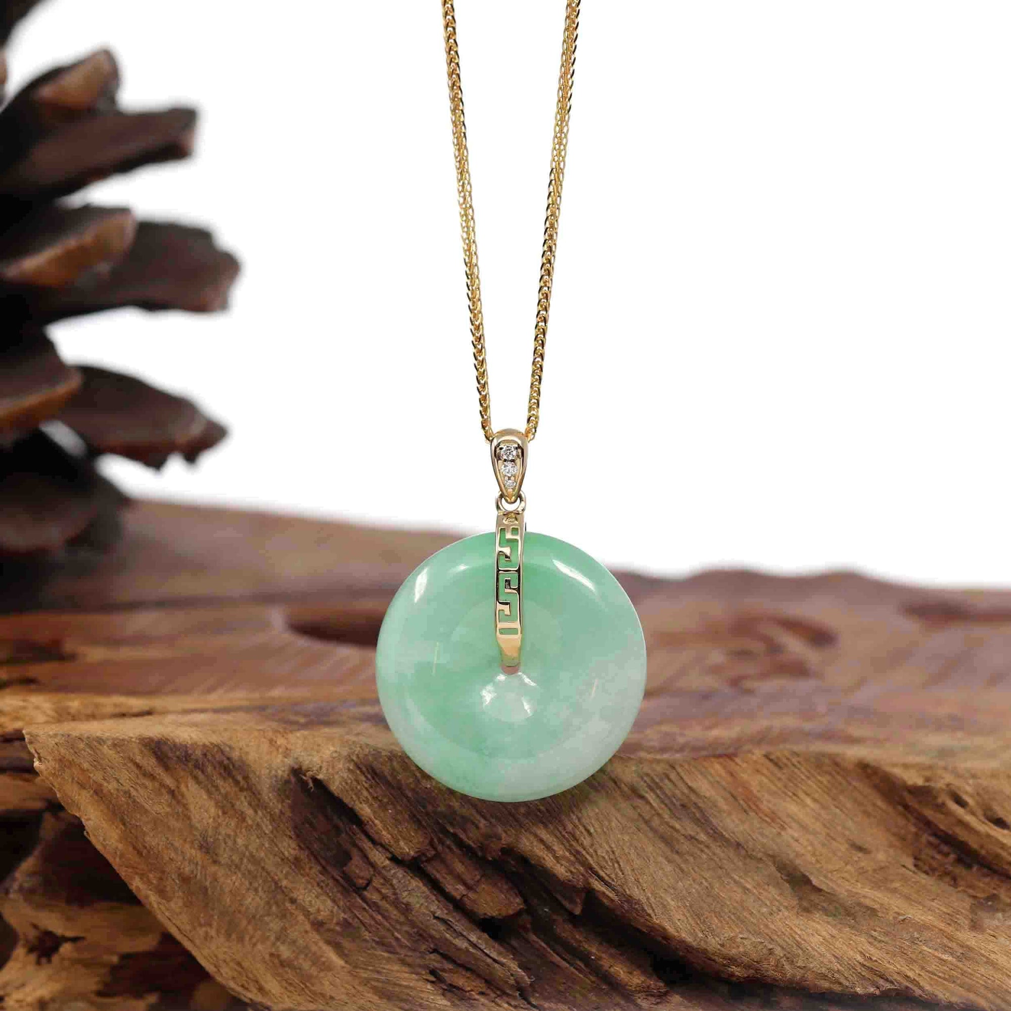 Baikalla Jewelry Gold Jadeite Jade Pendant Necklace &quot;Good Luck Button&quot; Lavender Jadeite Jade Lucky KouKou Pendant With 14K Yellow Gold Bail