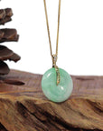 Baikalla Jewelry Gold Jadeite Jade Pendant Necklace "Good Luck Button" Lavender Jadeite Jade Lucky KouKou Pendant With 14K Yellow Gold Bail