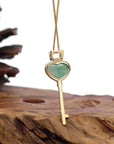 Baikalla Jewelry 18k Gold Jadeite Pendant Baikalla™ "Heart Key" 14k Yellow Gold Genuine Burmese Jadeite Key Pendant Necklace With Ruby