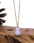 Baikalla Jewelry Jade Pendant Natural Lavender Jadeite Jade "Magic Bottle Gourd" Hulu Necklace With 14k Yellow Gold Diamond Bail