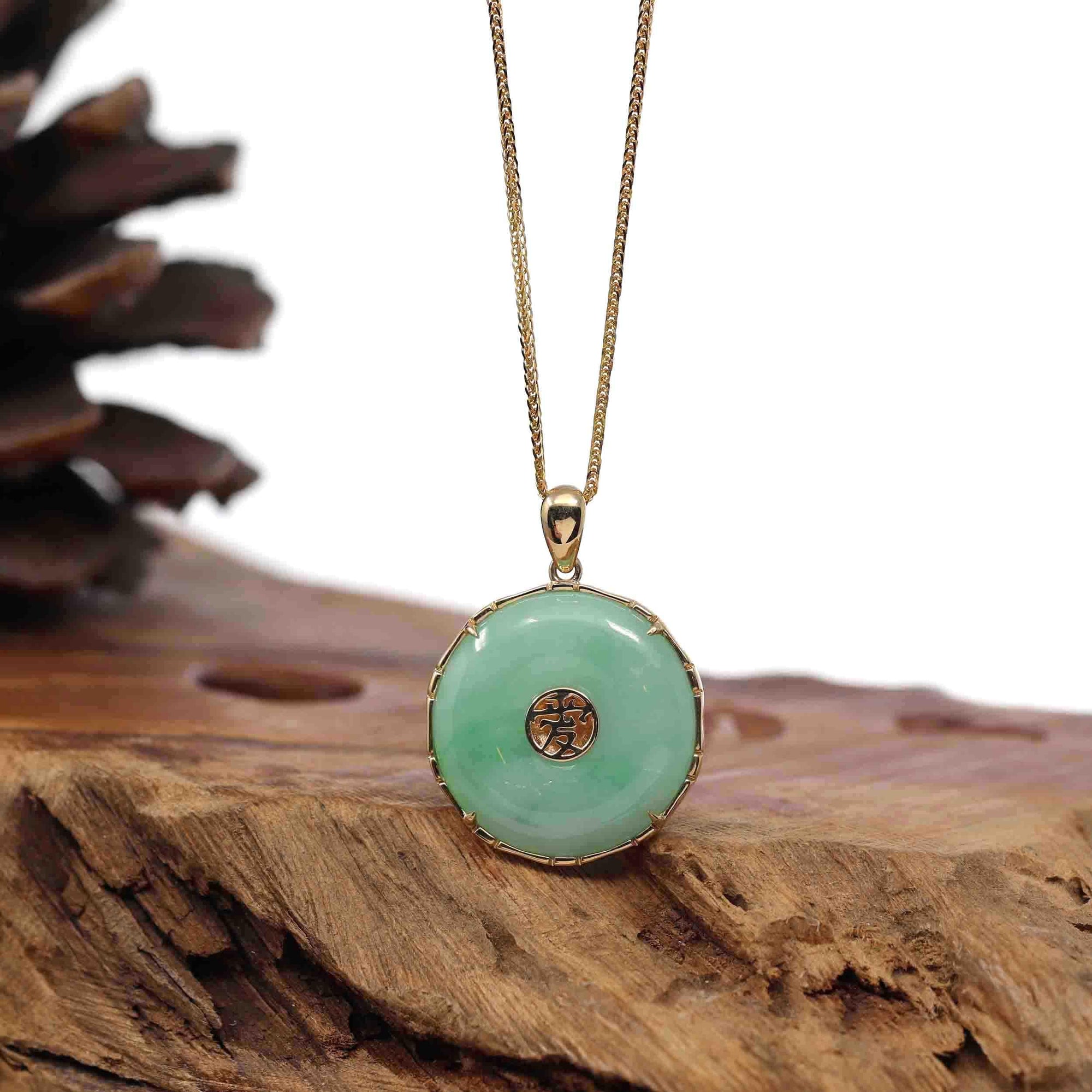 Baikalla Jewelry Jade Pendant Necklace Baikalla &quot;Good Luck Button&quot; Necklace Green Jadeite Jade Lucky KouKou Pendant Necklace