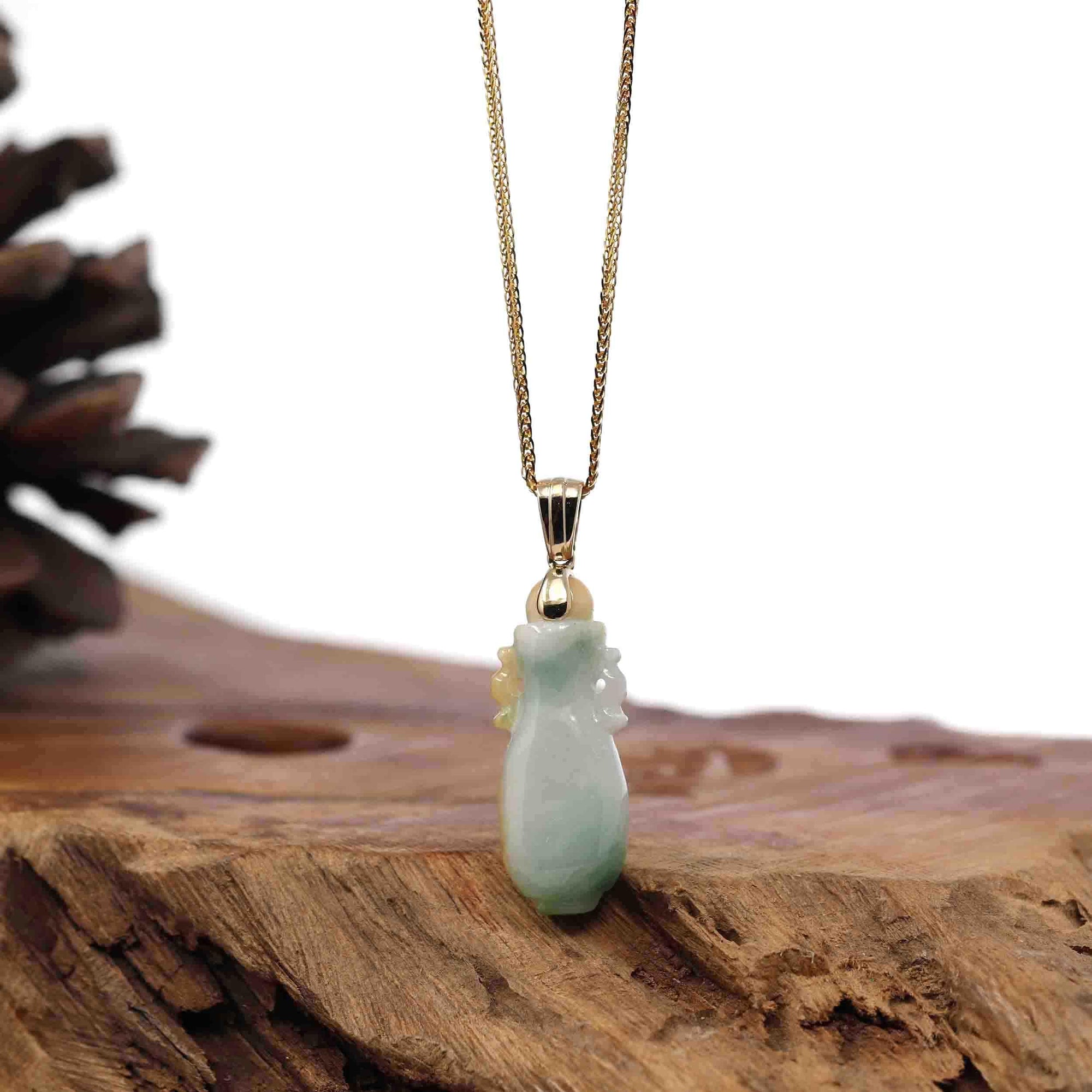 Baikalla Jewelry 18k Gold Jadeite Necklace Natural Unique Jadeite Jade Lucky Bottle Necklace with 14k Yellow Gold Bail