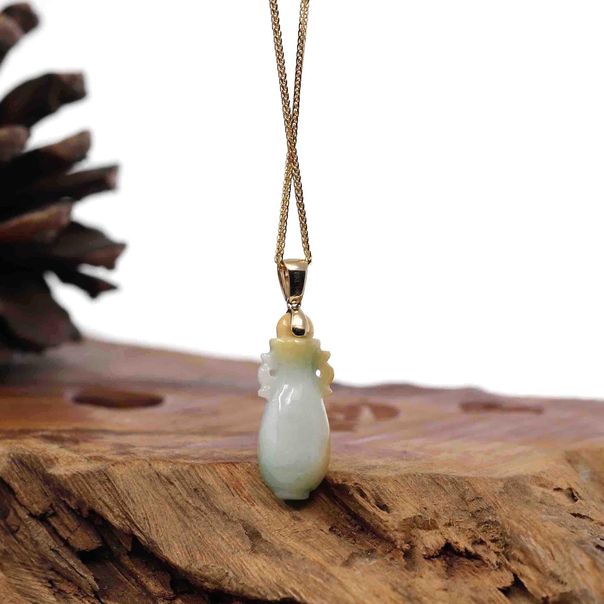 Baikalla Jewelry 18k Gold Jadeite Necklace Natural Unique Jadeite Jade Lucky Bottle Necklace with 14k Yellow Gold Bail