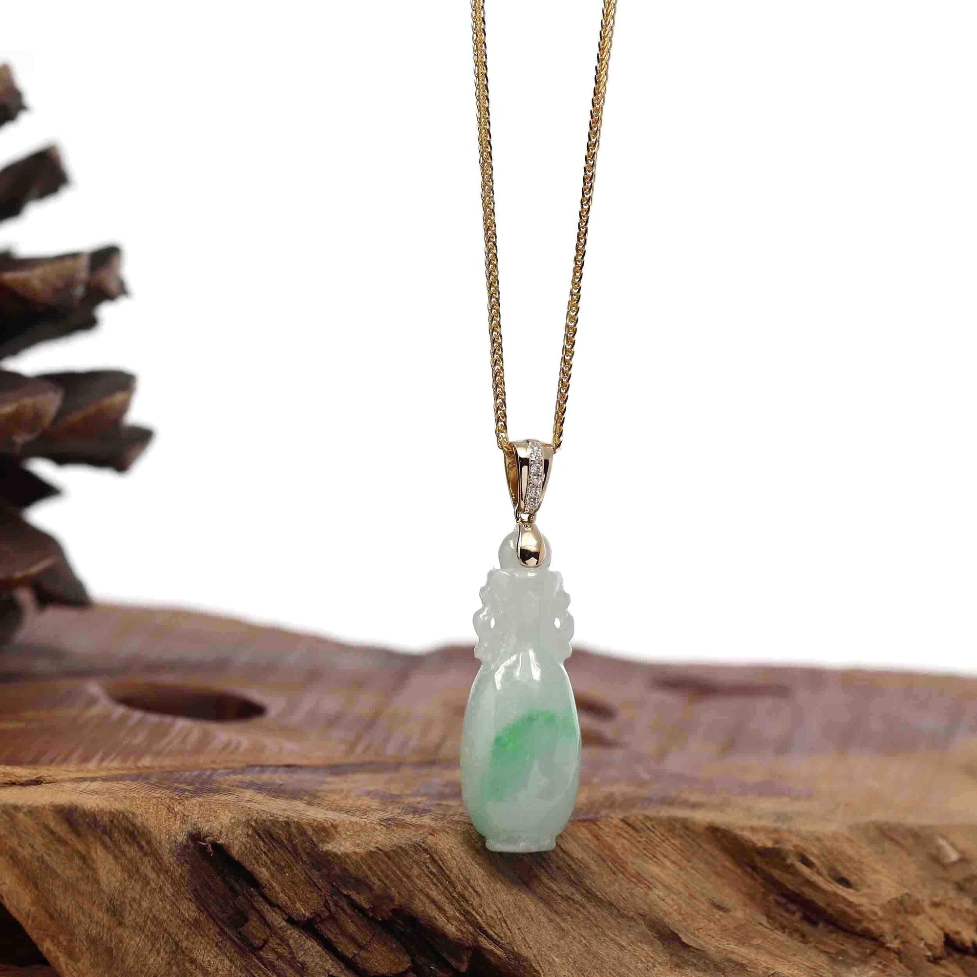 Baikalla Jewelry 18k Gold Jadeite Necklace Natural Jadeite Jade Lucky Bottle Necklace with 14k Yellow Gold Bail