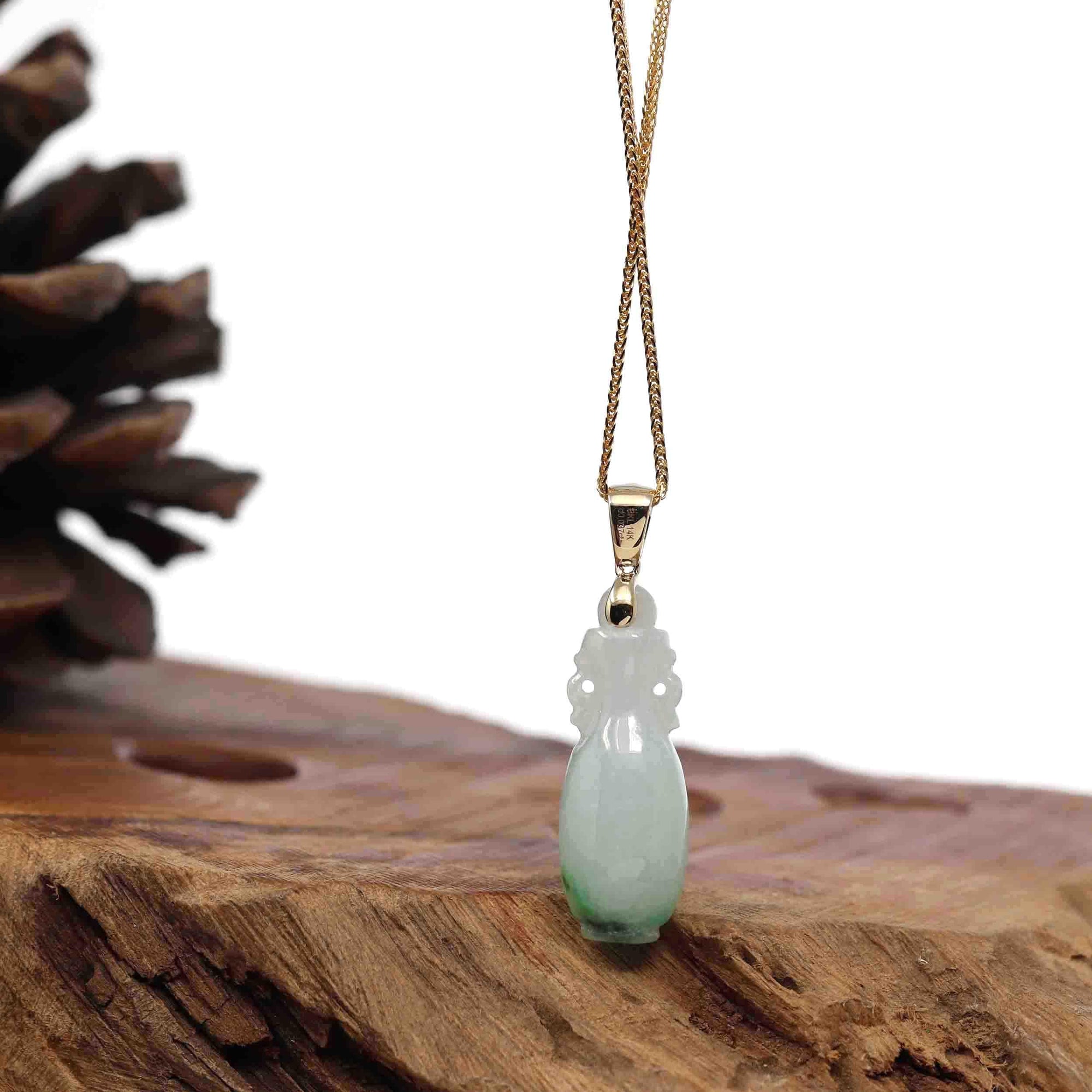 Baikalla Jewelry 18k Gold Jadeite Necklace Natural Jadeite Jade Lucky Bottle Necklace with 14k Yellow Gold Bail