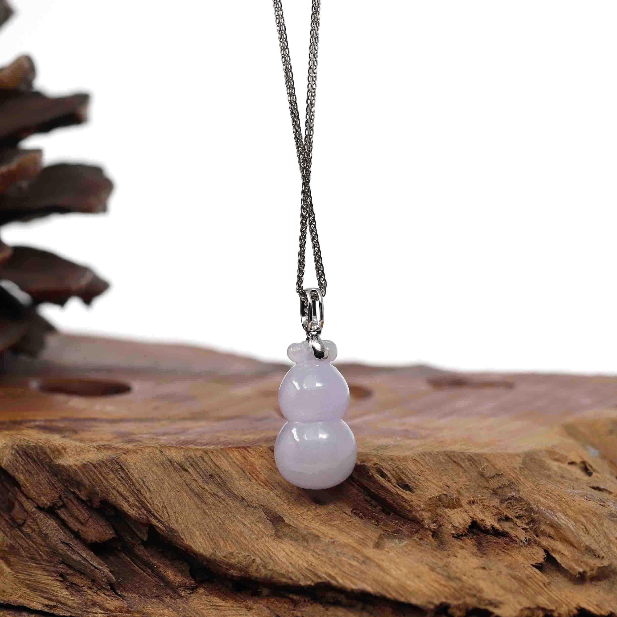 Baikalla Jewelry Jade Pendant Natural Lavender Jadeite Jade "Magic Bottle Gourd" Hulu Necklace With 14k White Gold Diamond Bail