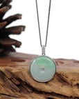 Baikalla Jewelry Gold Jadeite Jade Pendant Necklace 14K White Gold "Good Luck Button" Necklace Ice Green Jadeite Jade Lucky KouKou Pendant Necklace