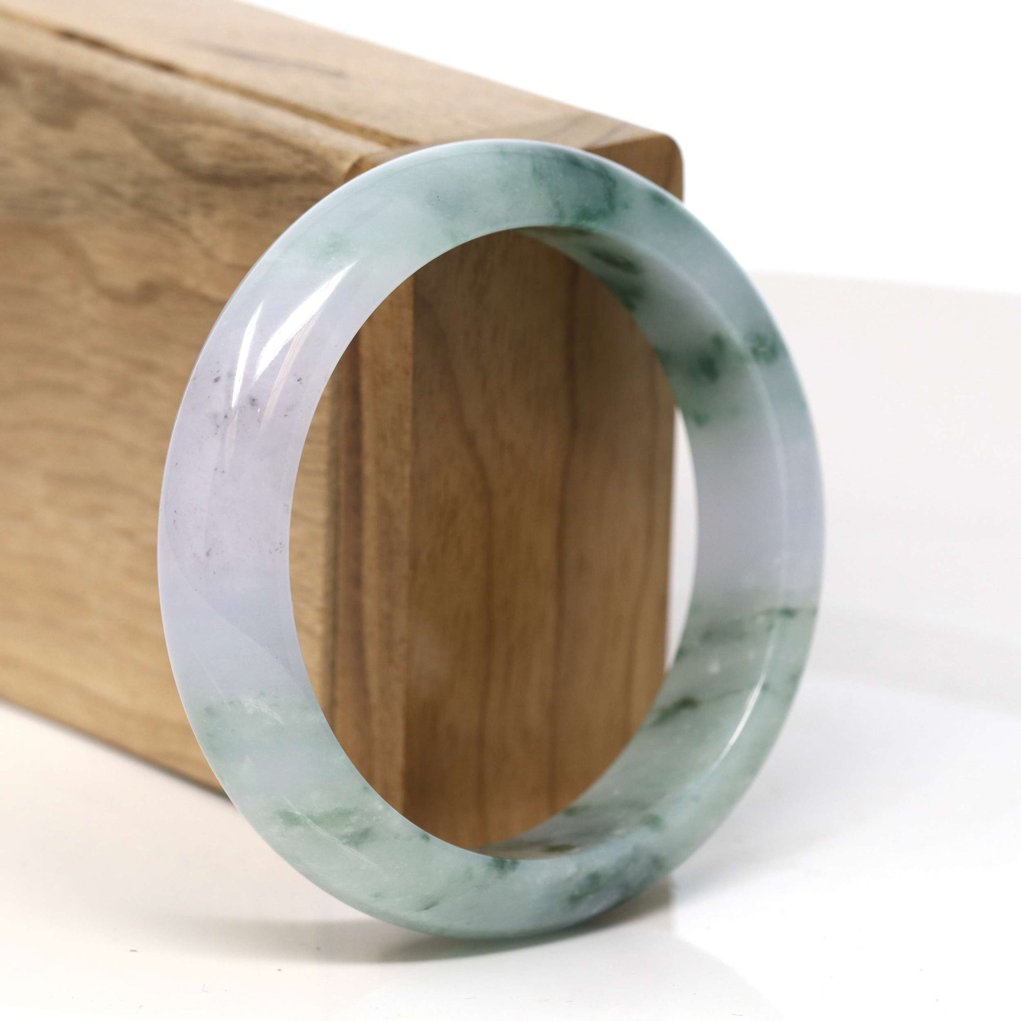 Baikalla Jewelry Jadeite Jade Bangle Bracelet 18k Gold Inlaid Lavender & Blue Green Jadeite Jade Bangle Bracelet (57.54 mm) #T354