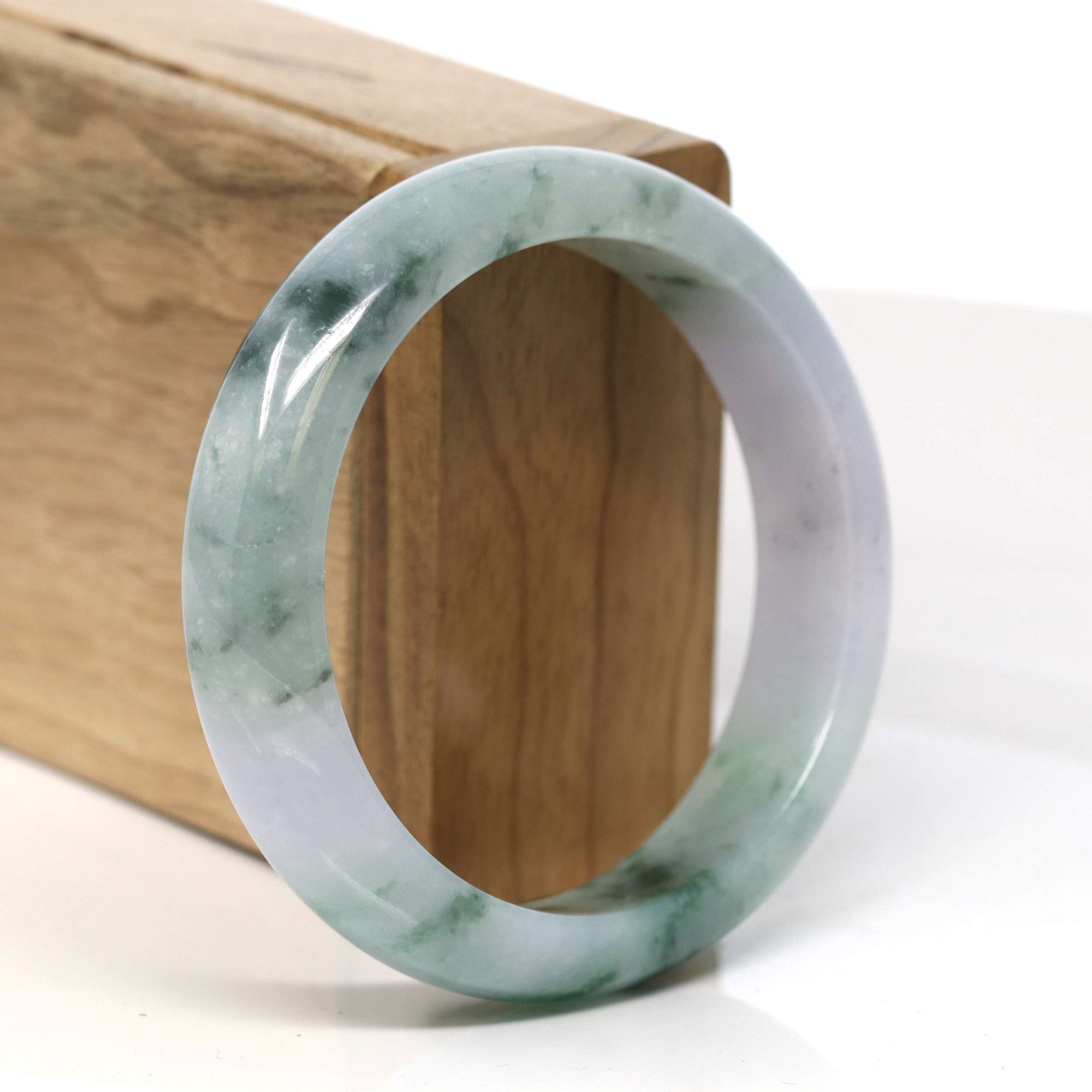 Baikalla Jewelry Jadeite Jade Bangle Bracelet 18k Gold Inlaid Lavender & Blue Green Jadeite Jade Bangle Bracelet (57.54 mm) #T354