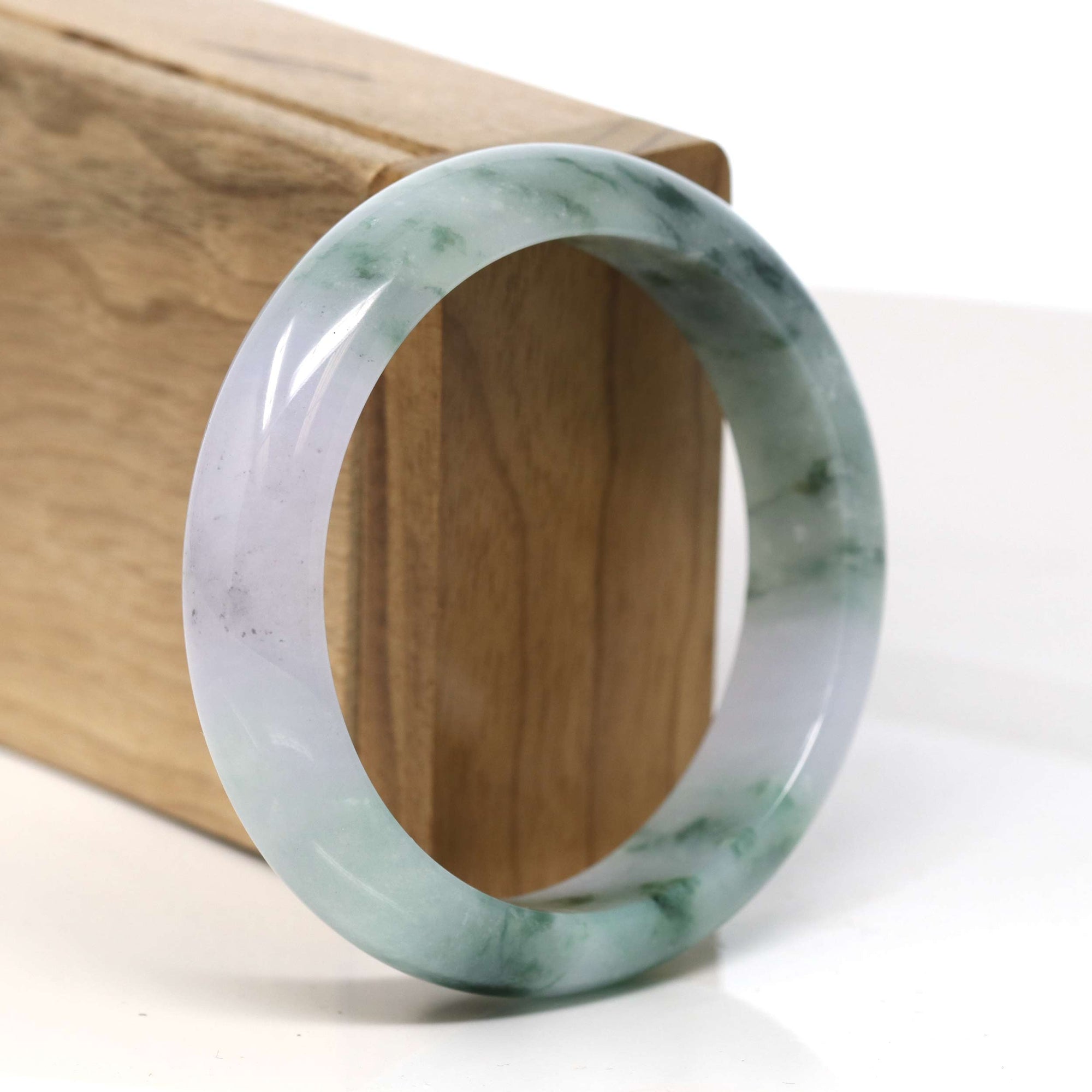 Baikalla Jewelry Jadeite Jade Bangle Bracelet 18k Gold Inlaid Lavender & Blue Green Jadeite Jade Bangle Bracelet (57.54 mm) #T354