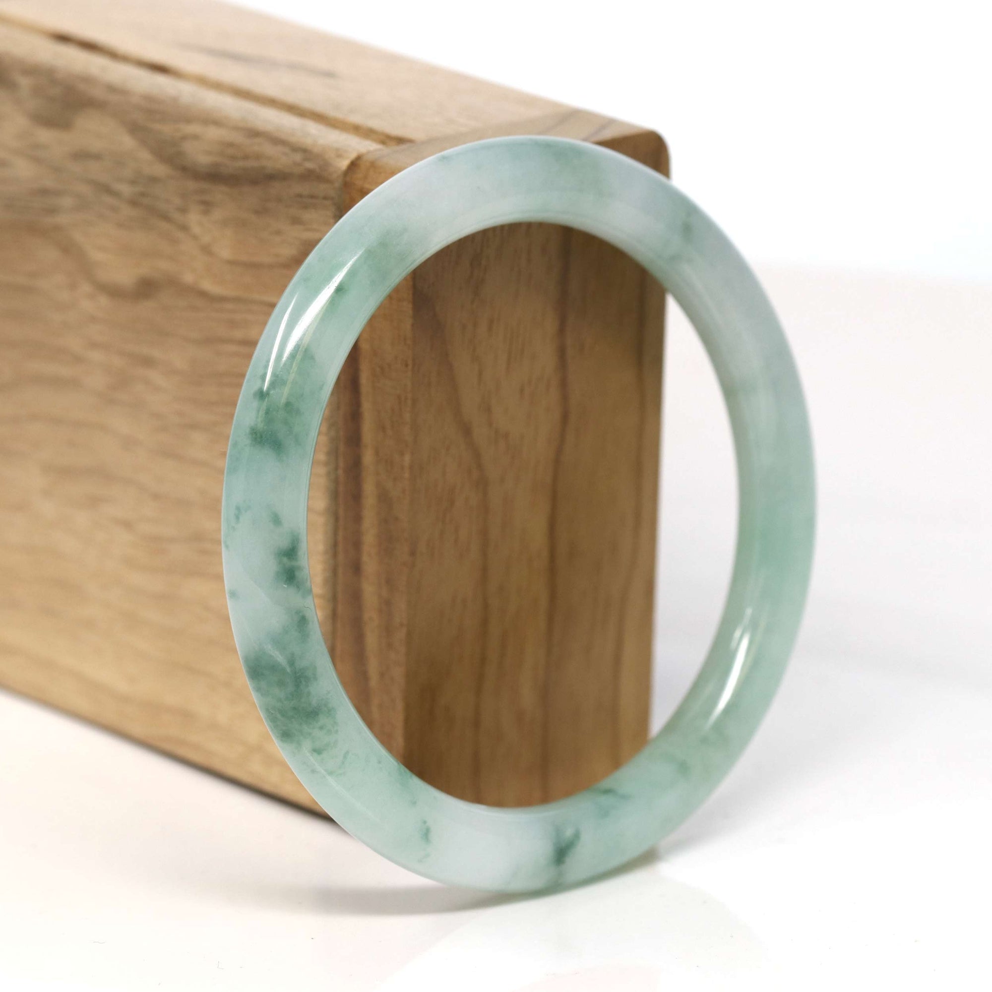 Baikalla Jewelry Jadeite Jade Bangle Bracelet Baikalla "Half Round" Blue Green Jadeite Jade Bangle Bracelet (57.05 mm) #T342