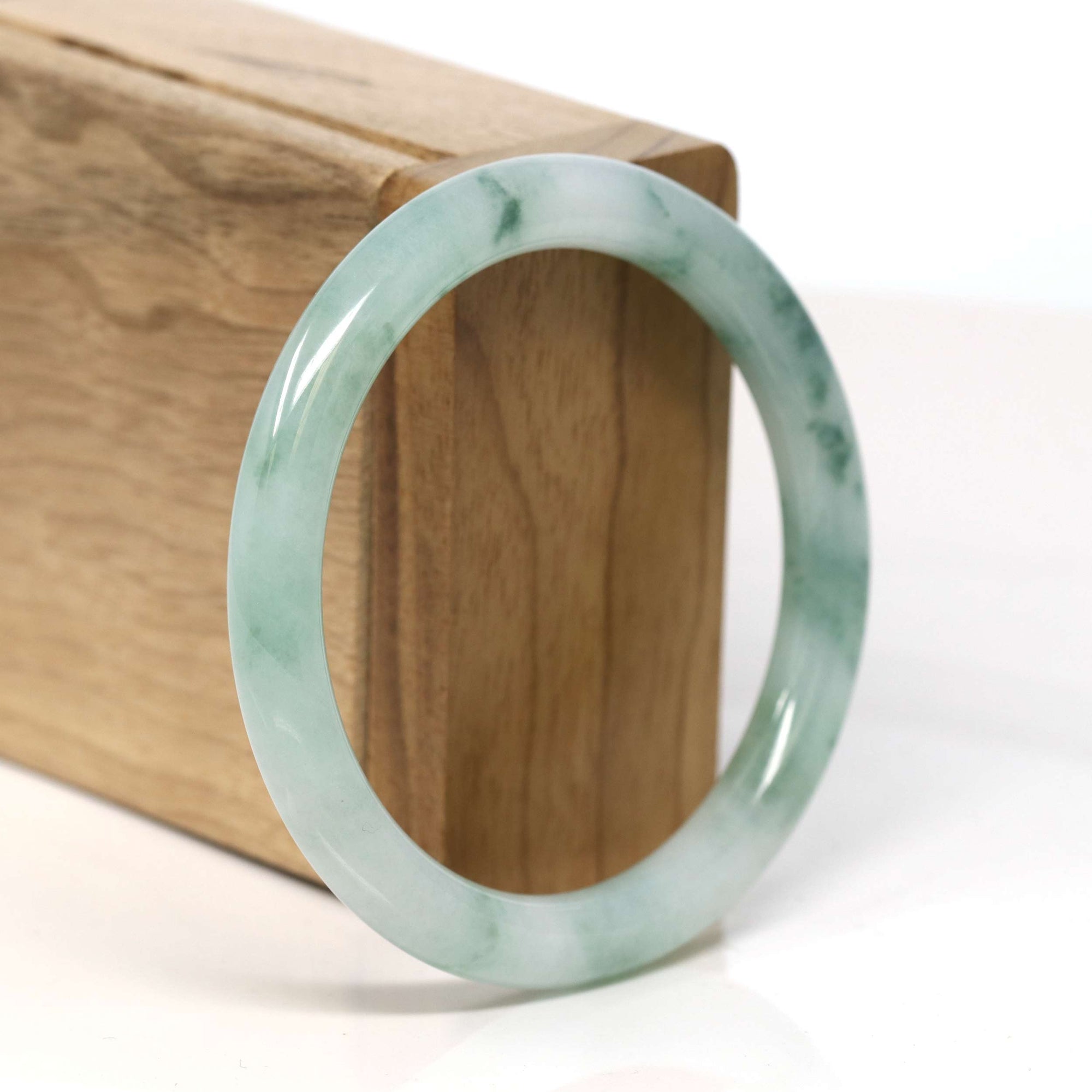 Baikalla Jewelry Jadeite Jade Bangle Bracelet Baikalla "Half Round" Blue Green Jadeite Jade Bangle Bracelet (57.05 mm) #T342