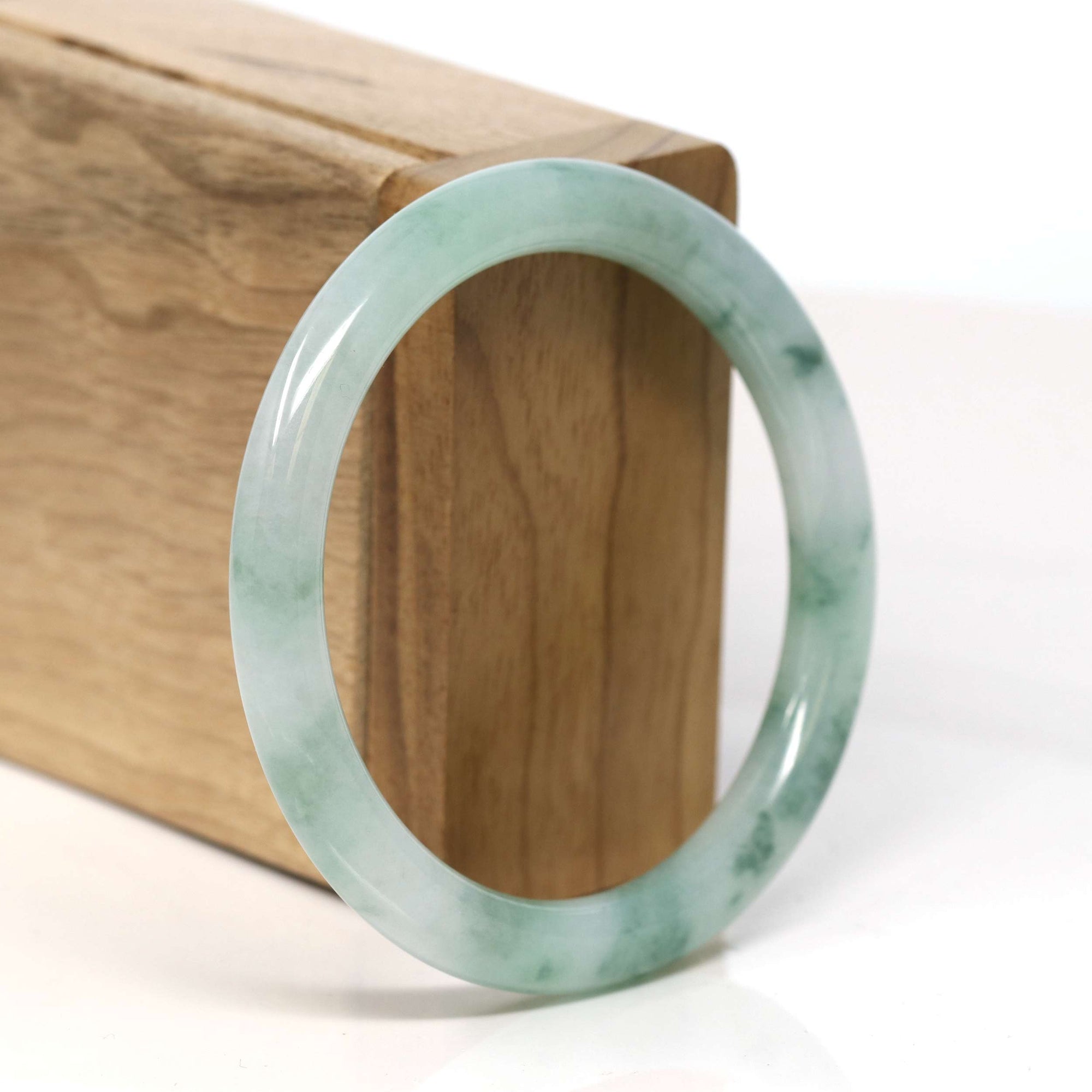 Baikalla Jewelry Jadeite Jade Bangle Bracelet Baikalla "Half Round" Blue Green Jadeite Jade Bangle Bracelet (57.05 mm) #T342