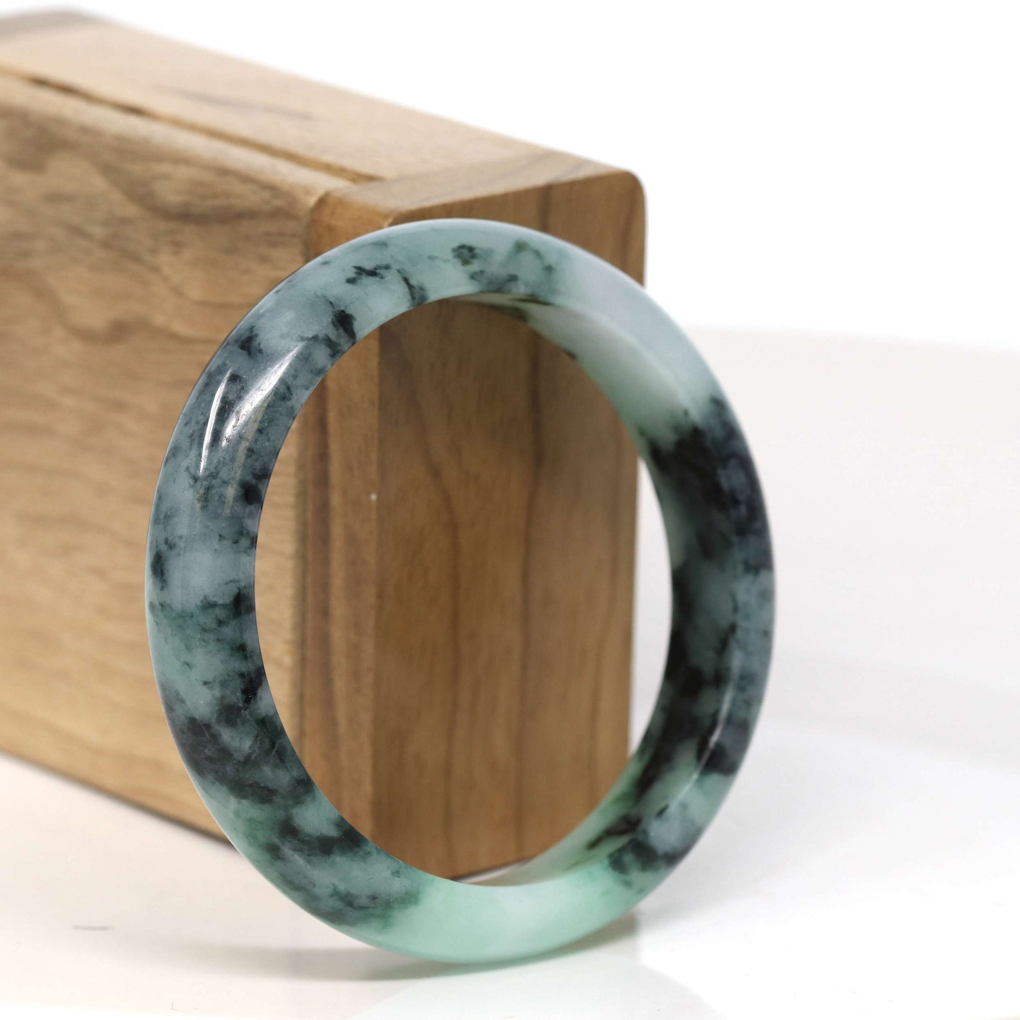 Baikalla Jewelry Jadeite Jade Bangle Bracelet Baikalla "Half Round" 18k Inlay Jadeite Jade Bangle Bracelet (60.49 mm) #T369