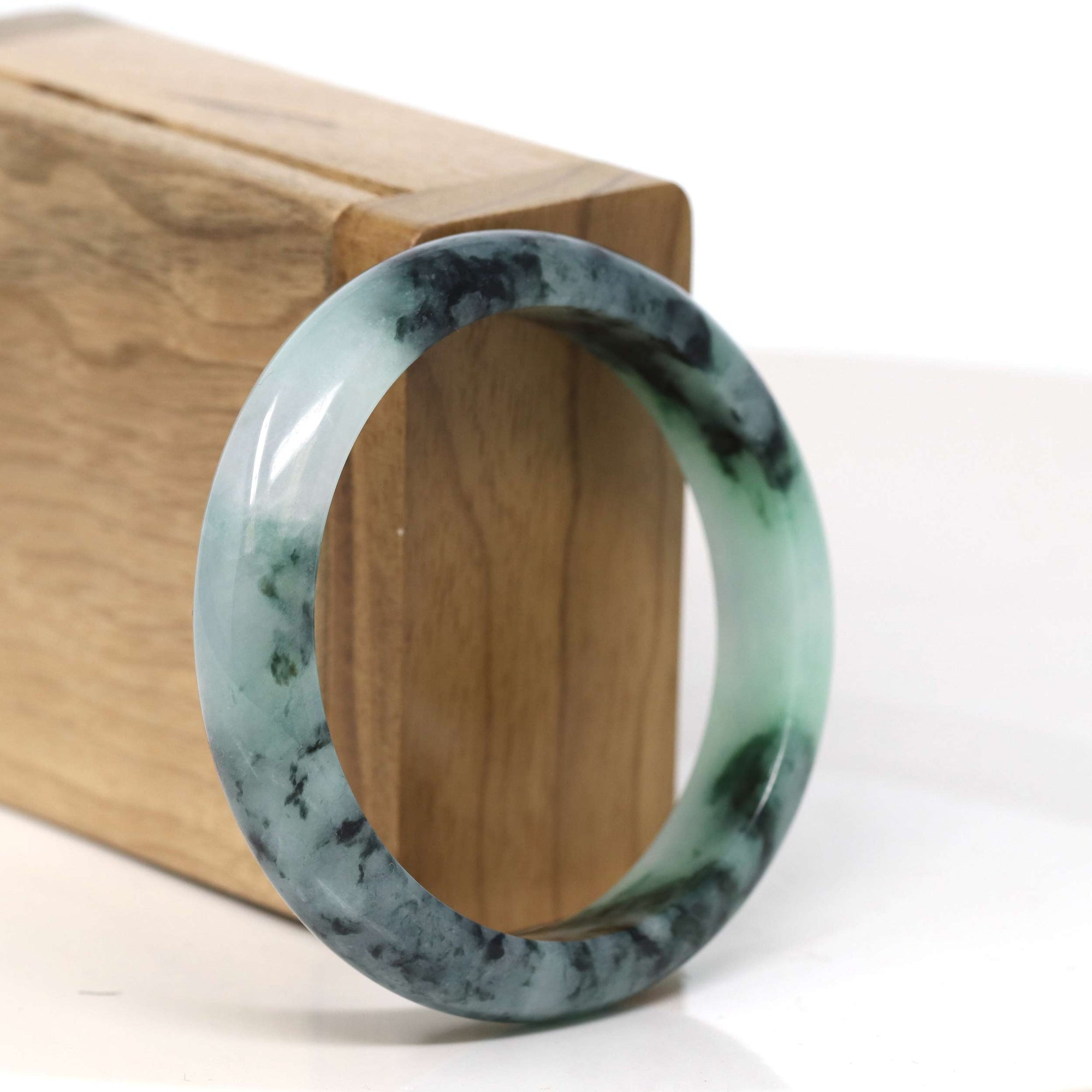 Baikalla Jewelry Jadeite Jade Bangle Bracelet Baikalla "Half Round" 18k Inlay Jadeite Jade Bangle Bracelet (60.49 mm) #T369